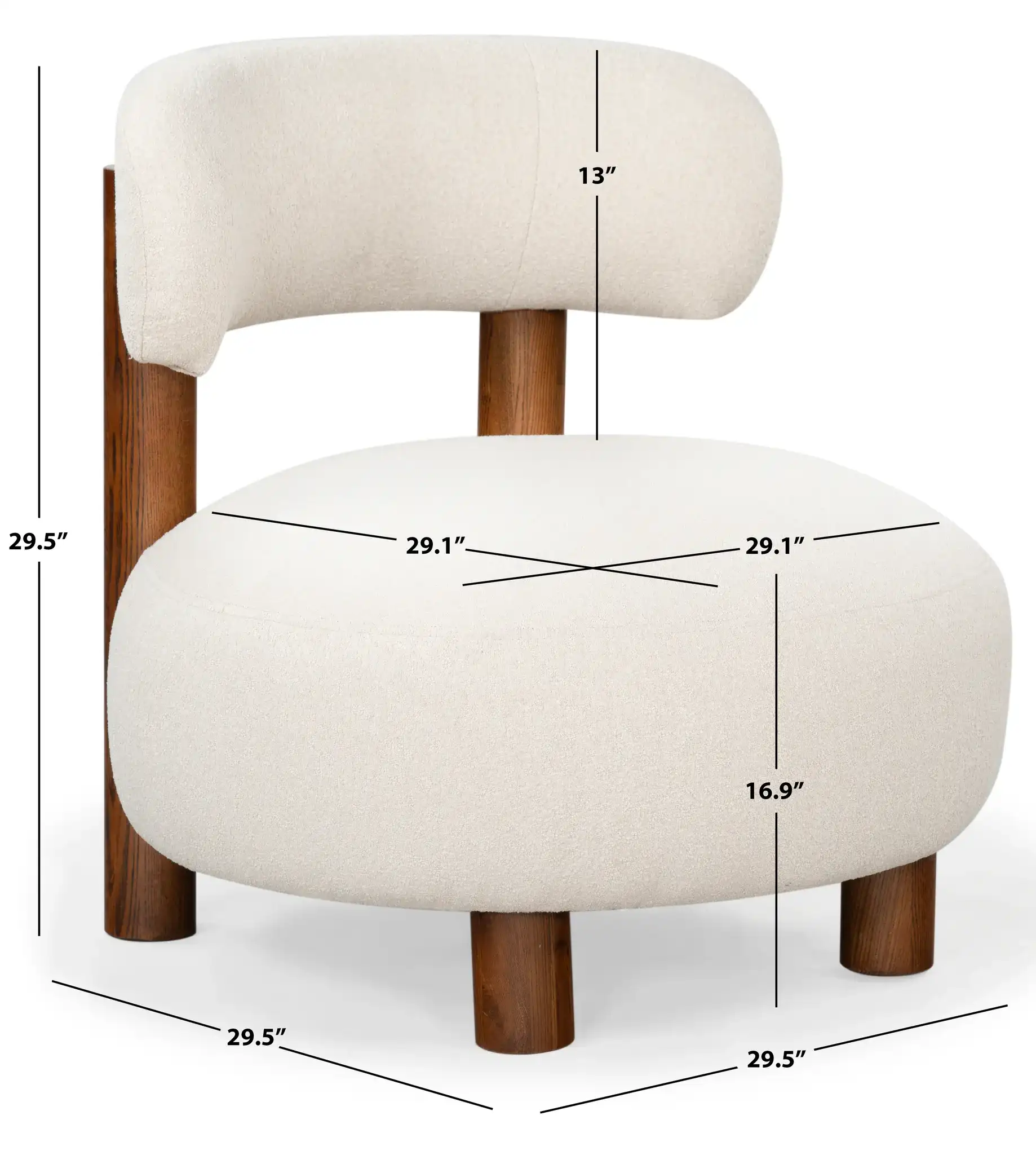 Eduardo Boucle Accent Chair in Tan / Walnut, detail view