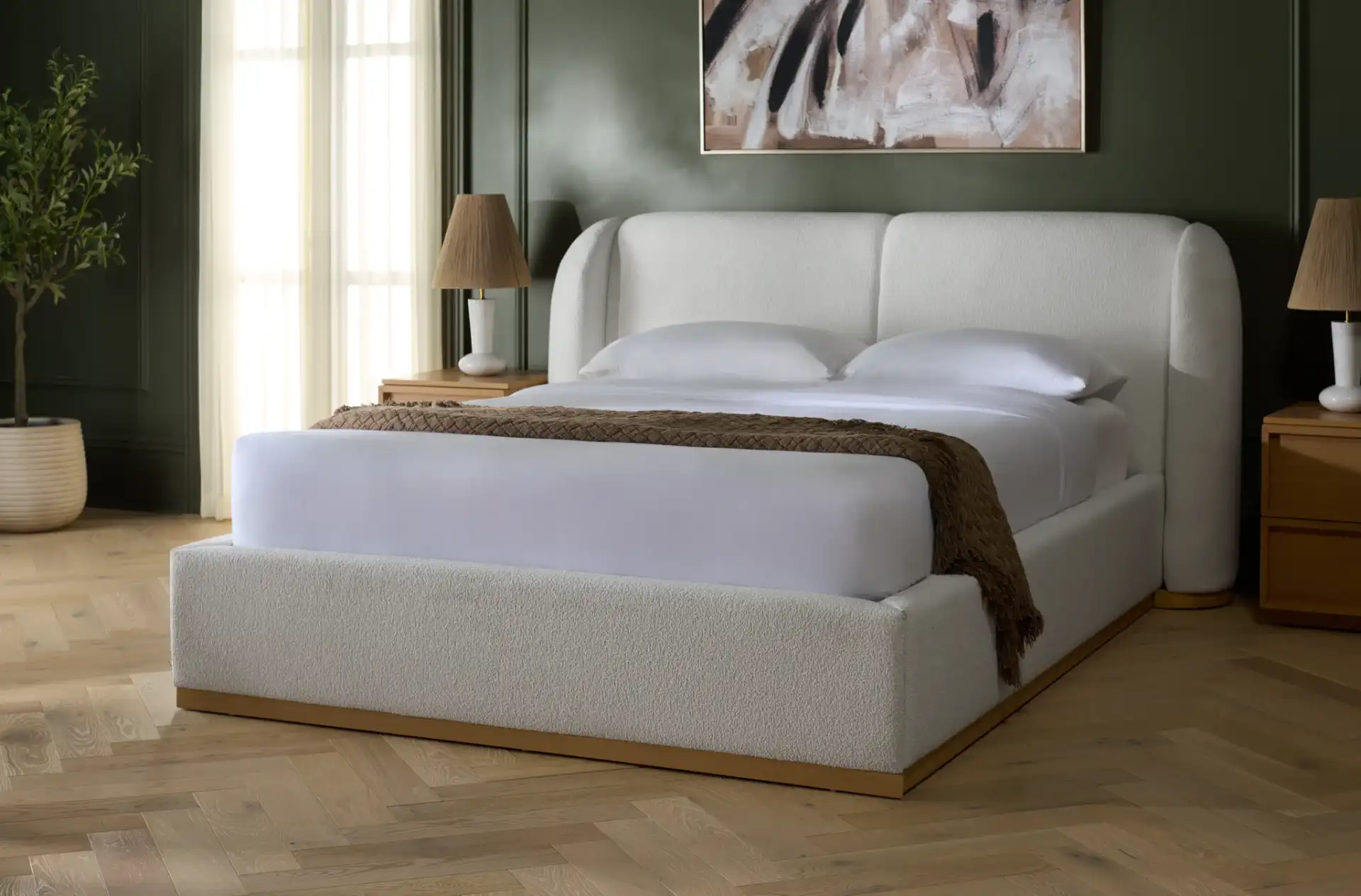 Martynia Boucle Bed in Ivory / Natural in a styled room