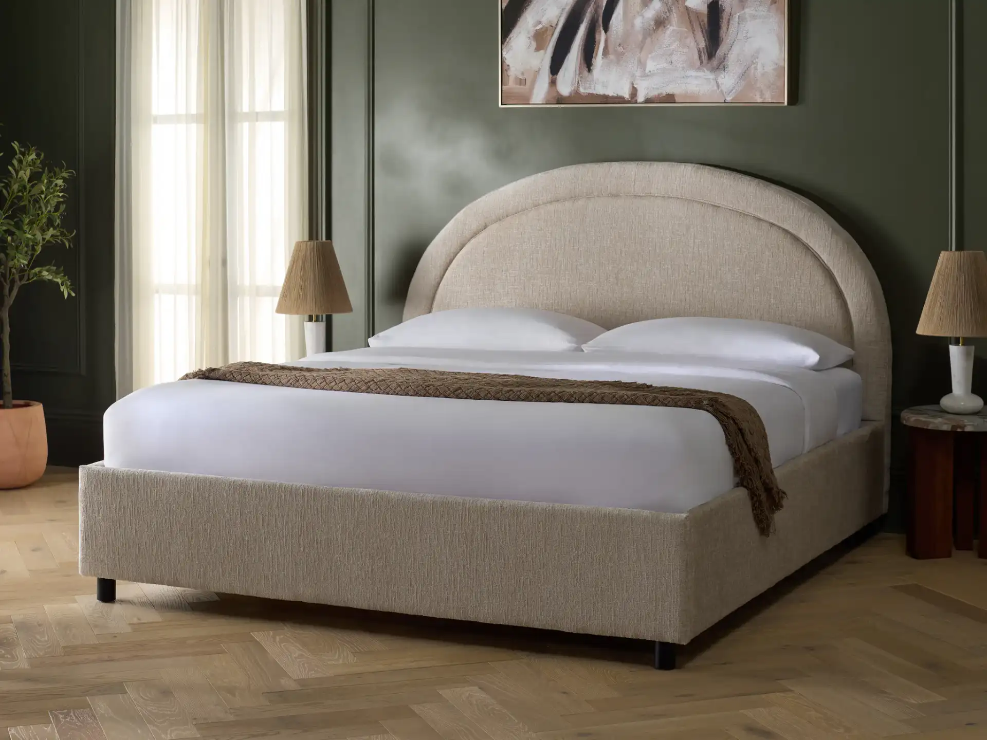 Kaylilly Chenille Bed in Cream / Black in a styled room