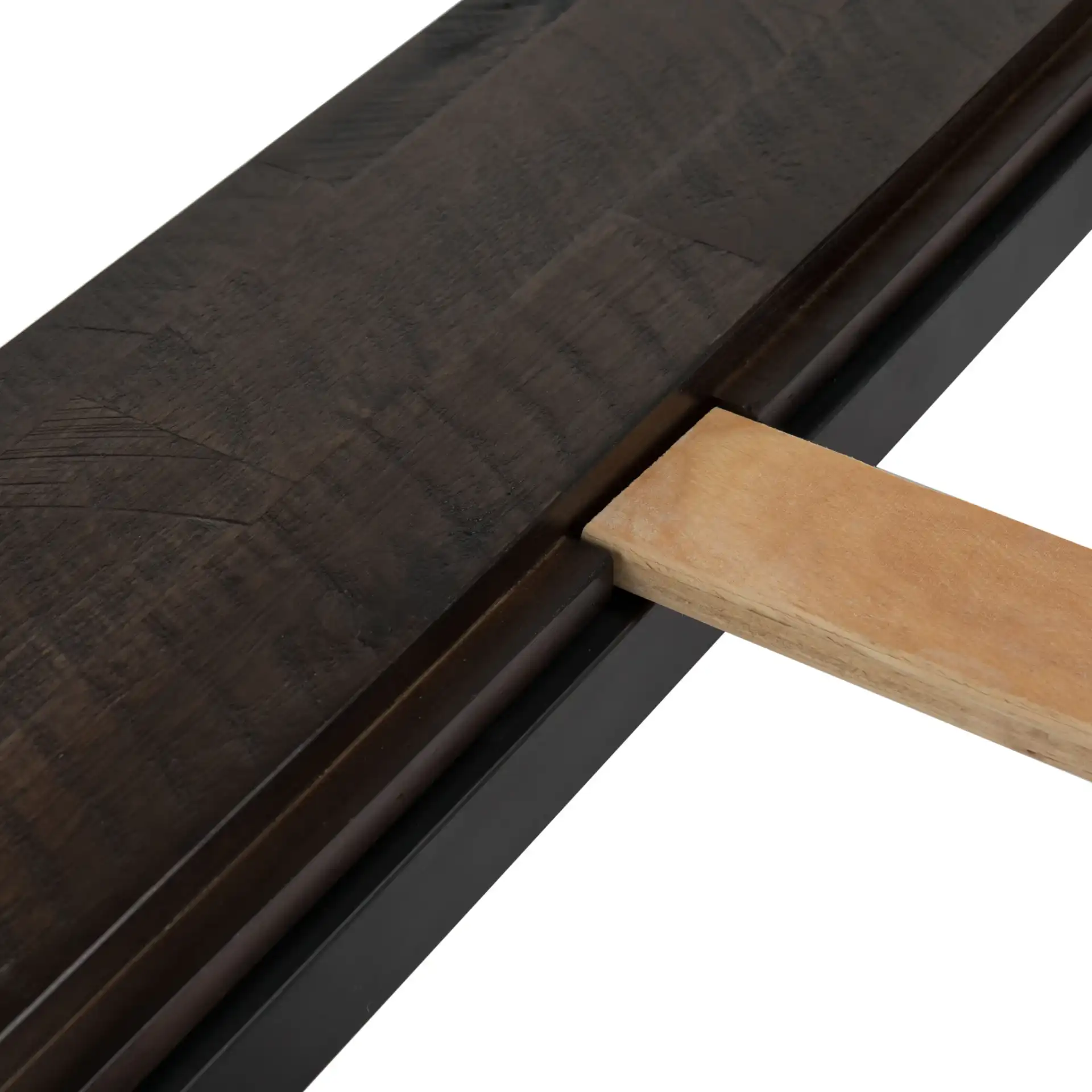 Emmarose Platform Bed in Chocolate Brown / Black in a styled room