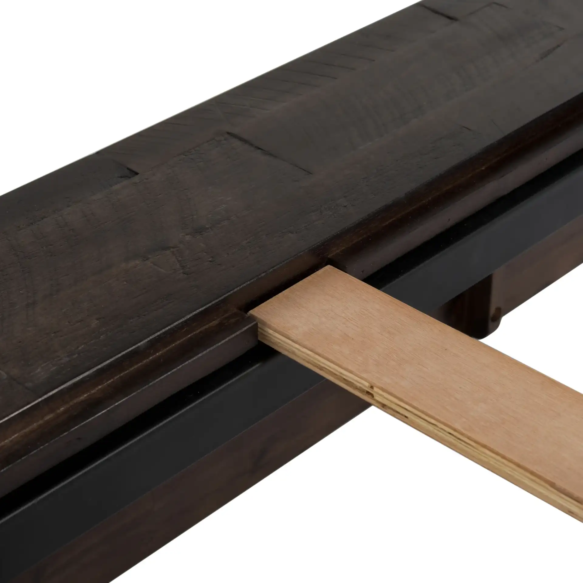 Emmarose Storage Platform Bed in Chocolate Brown / Black in a styled room