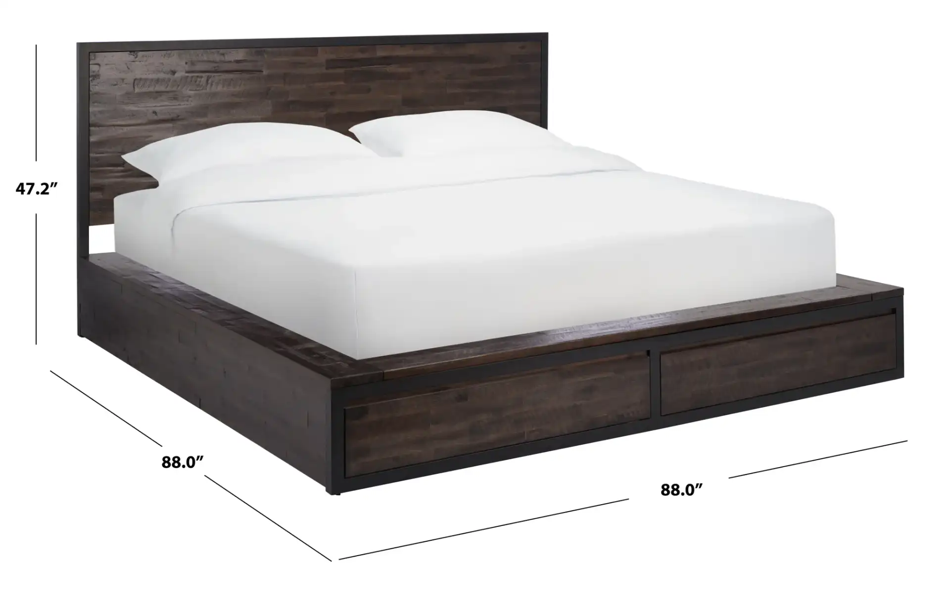 Emmarose Storage Platform Bed in Chocolate Brown / Black, detail view
