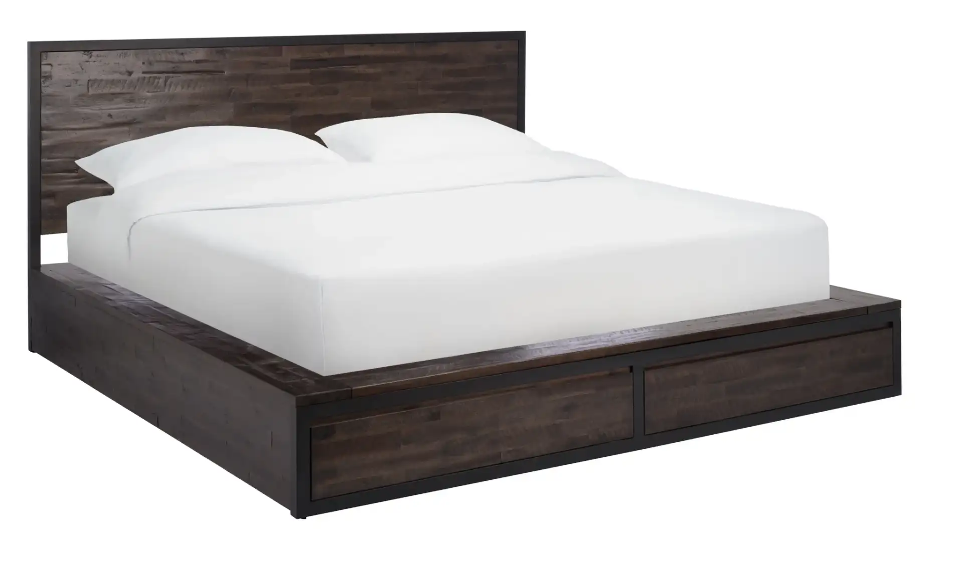 Emmarose Storage Platform Bed in Chocolate Brown / Black, detail view