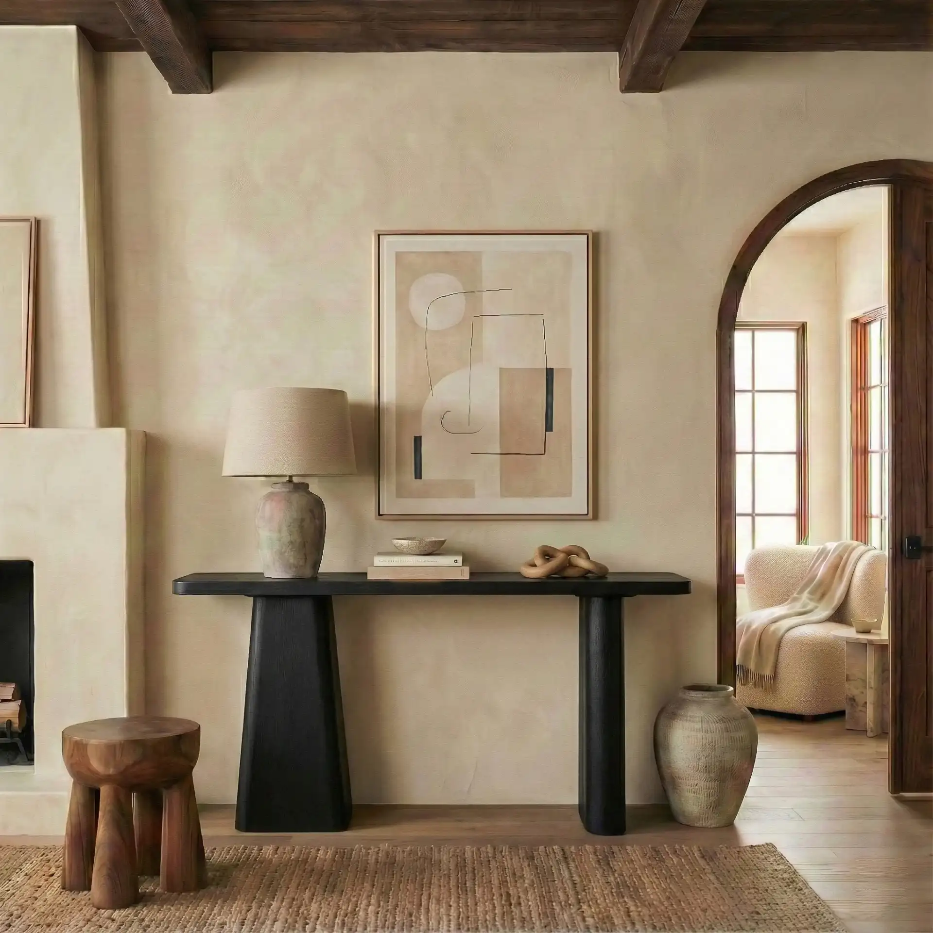 Martinelli Wood Console Table in Black in a styled room
