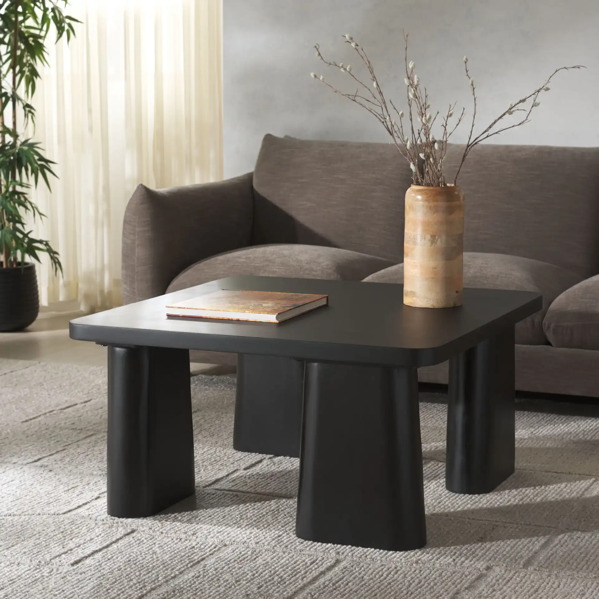 Martinelli Wood Coffee Table in Natural in a styled room
