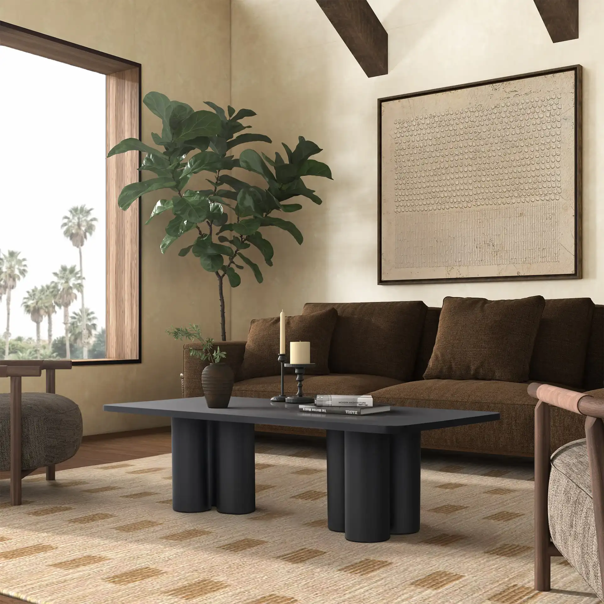 Kathalina Wood Coffee Table in Black in a styled room
