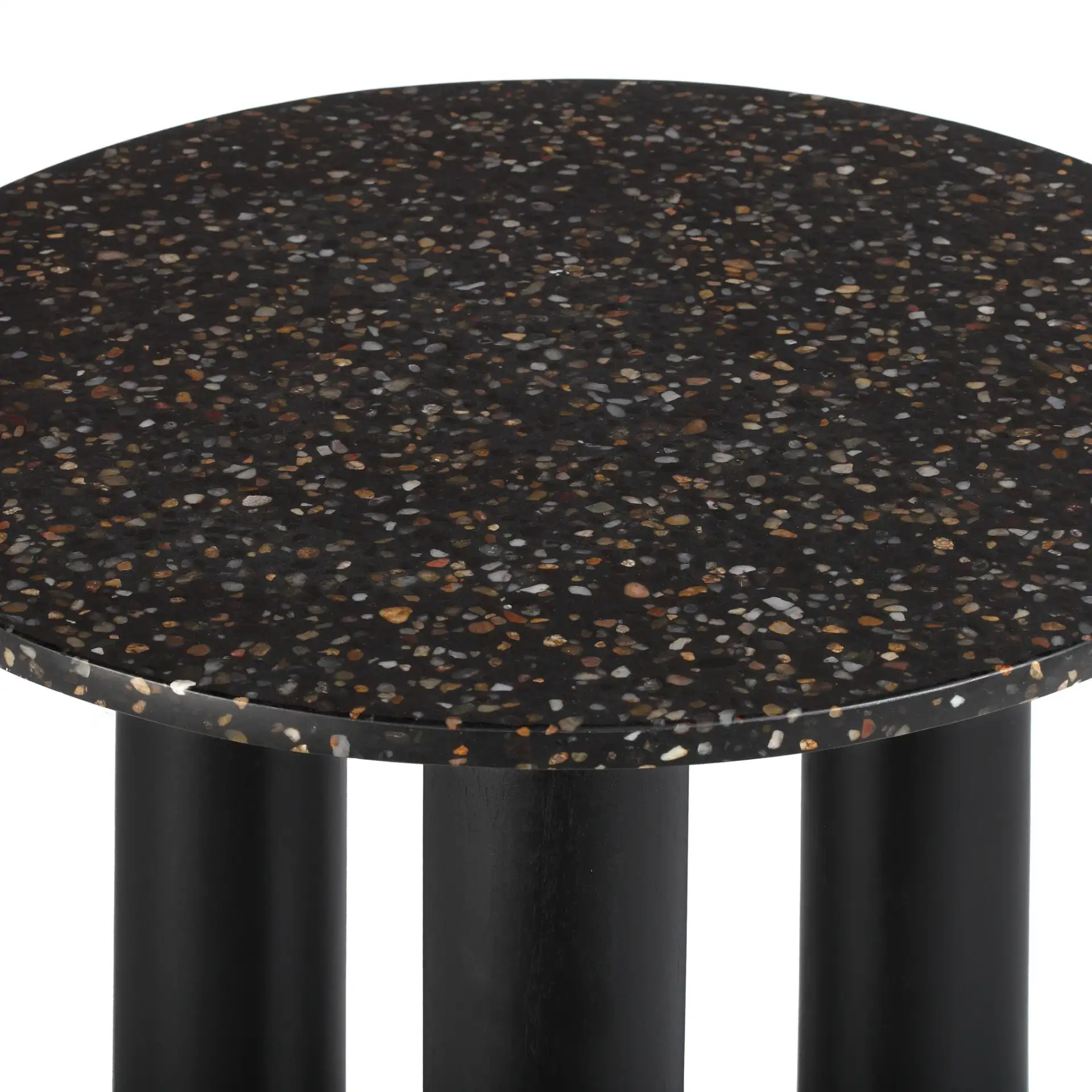 Kathalina Terrazzo Accent Table in Black in a styled room
