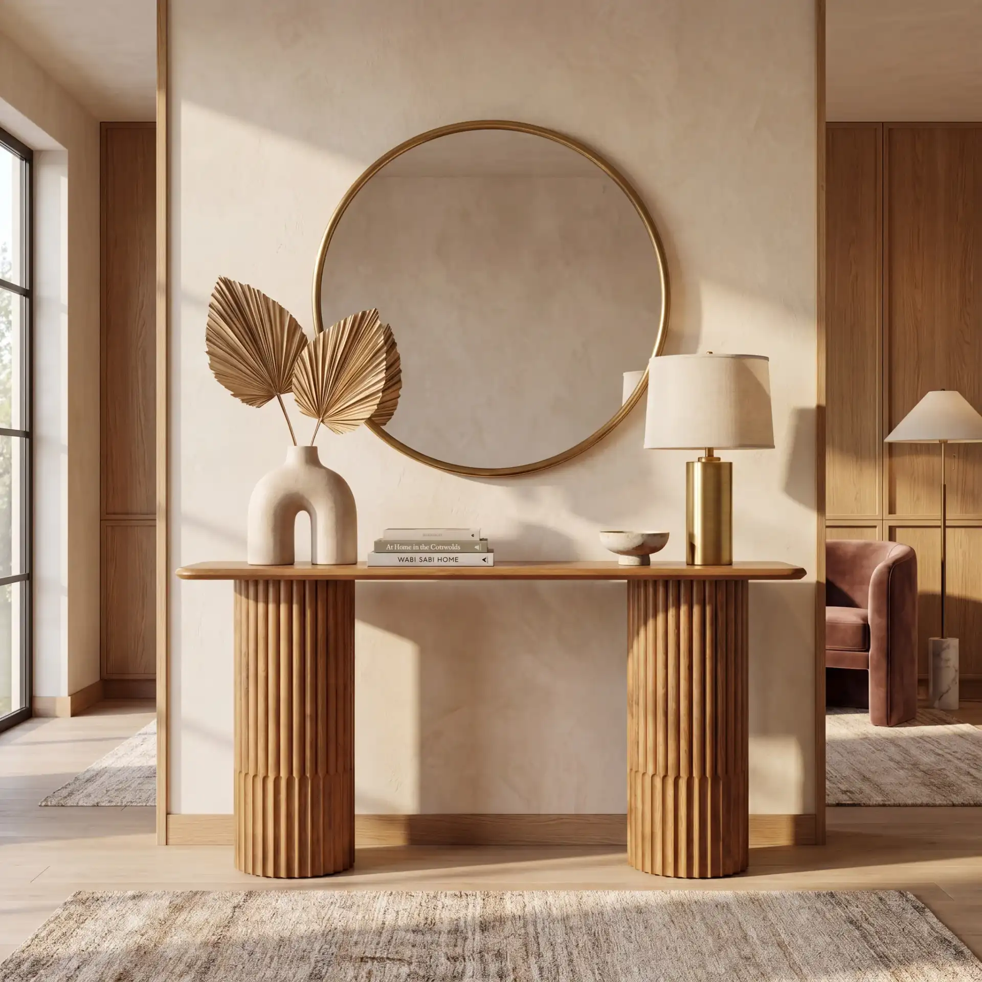 Treyshawn Console Table in Walnut in a styled room