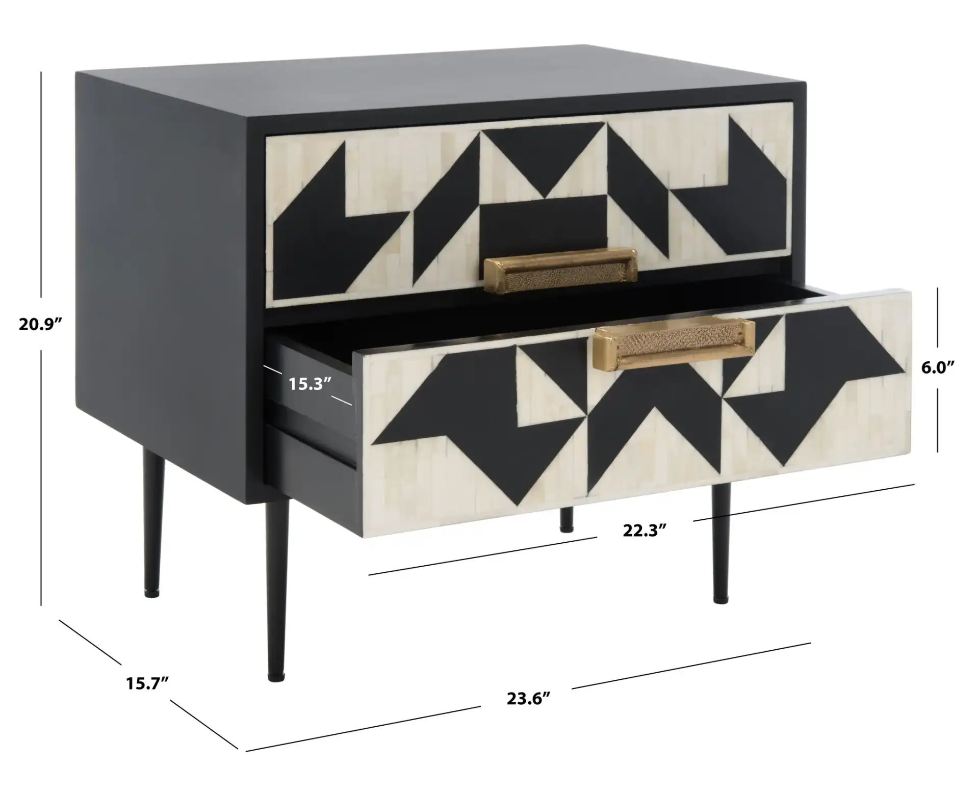 Kimori Two-Drawer Nightstand in Black / White, detail view