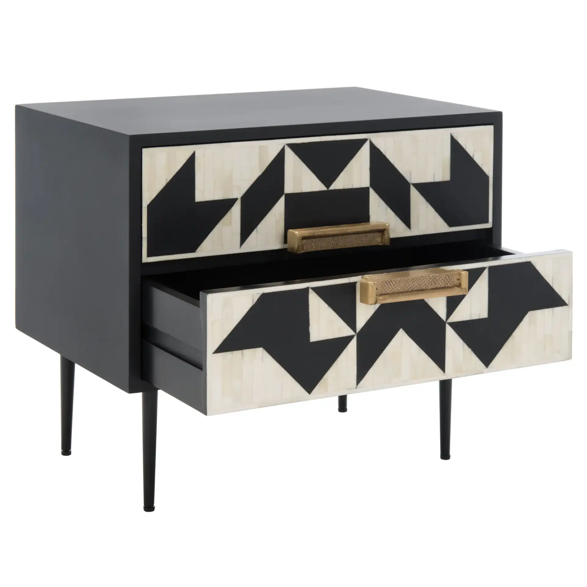 Kimori Two-Drawer Nightstand in Black / White, detail view