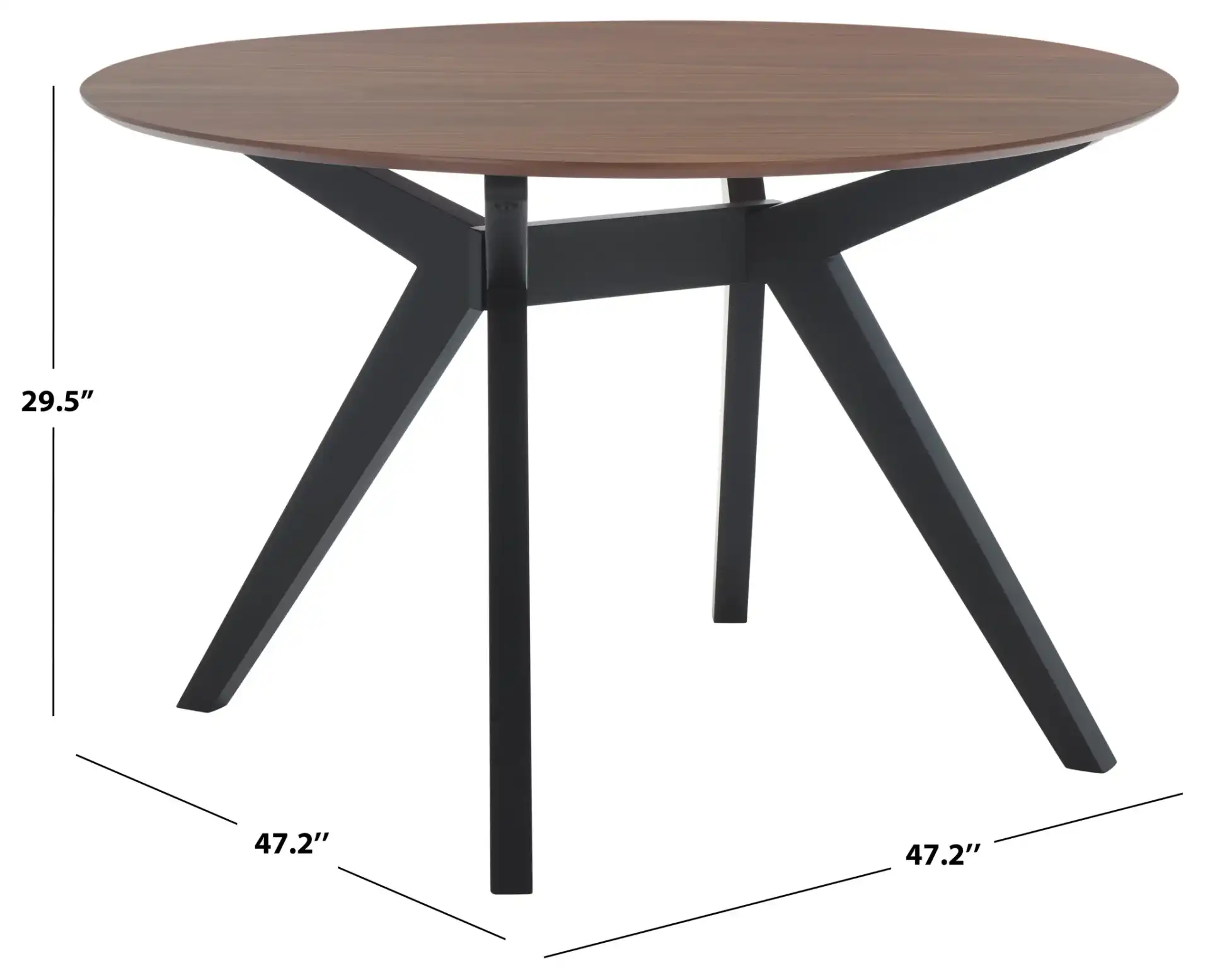 Rhonda Round Wood Dining Table in Walnut / Black, detail view