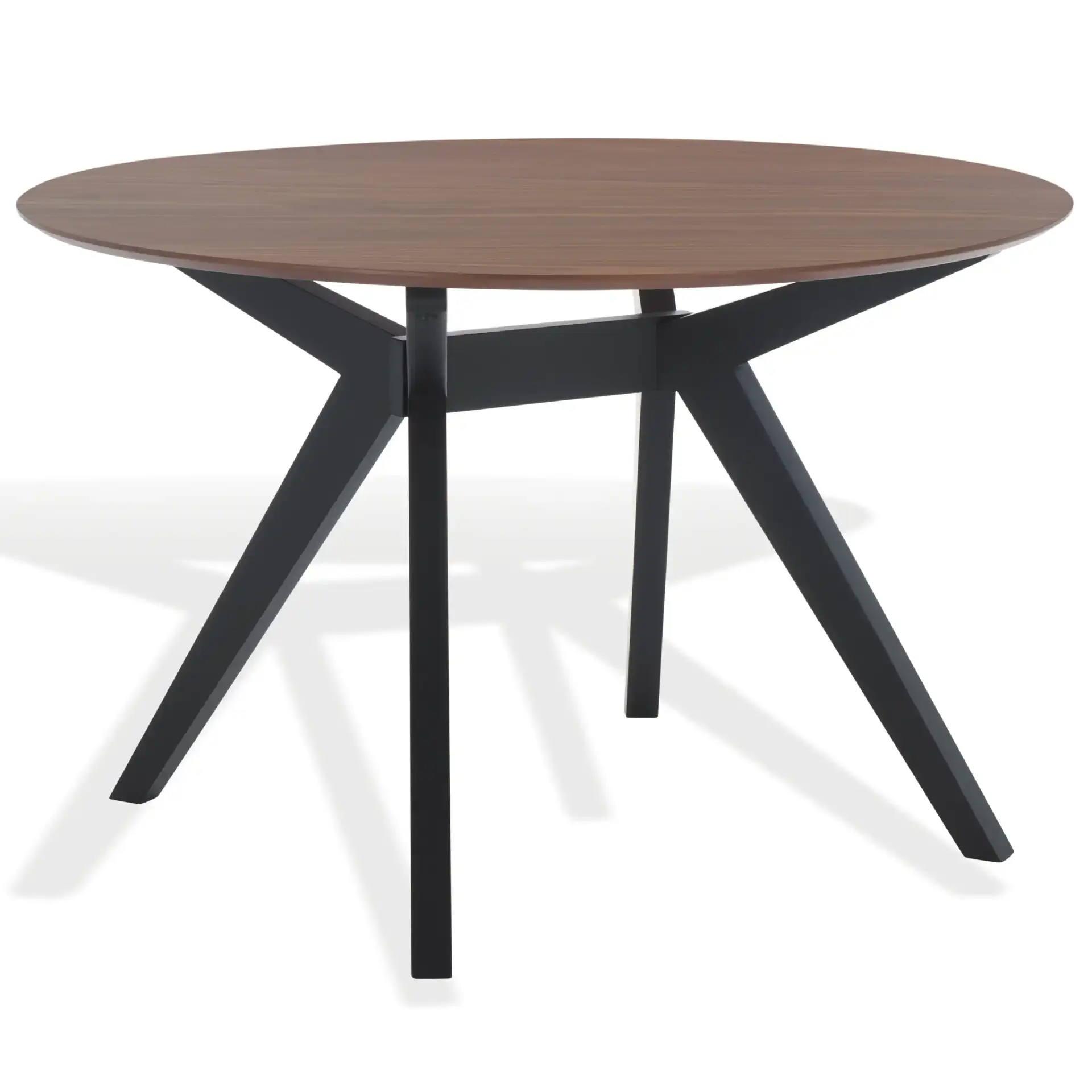 Rhonda Round Wood Dining Table in Walnut / Black, detail view