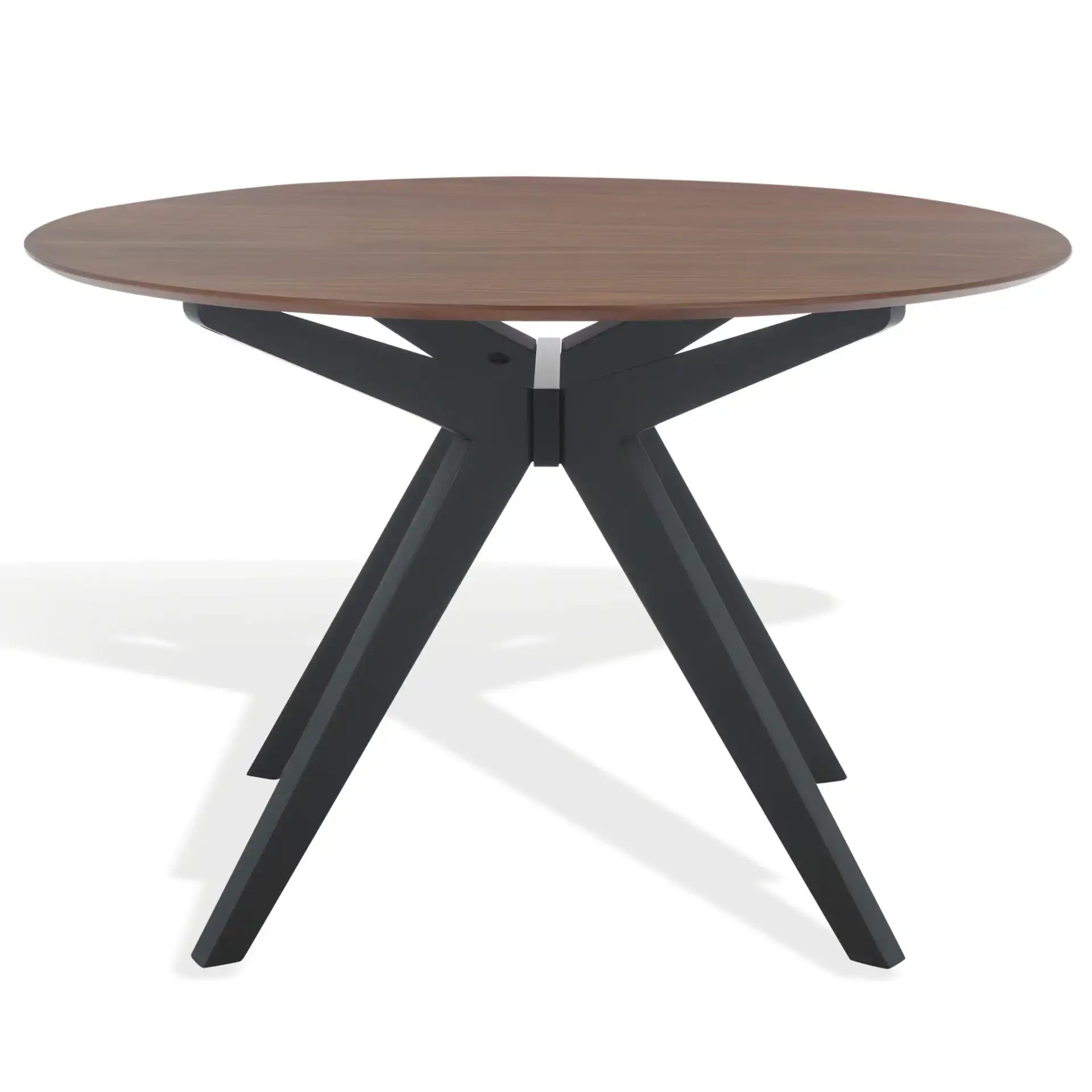 Rhonda Round Wood Dining Table in Walnut / Black, detail view