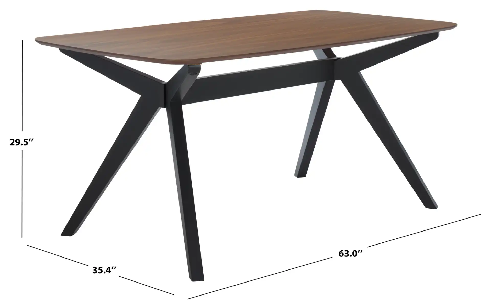 Divya Rectangular Wood Dining Table in Walnut / Black, detail view