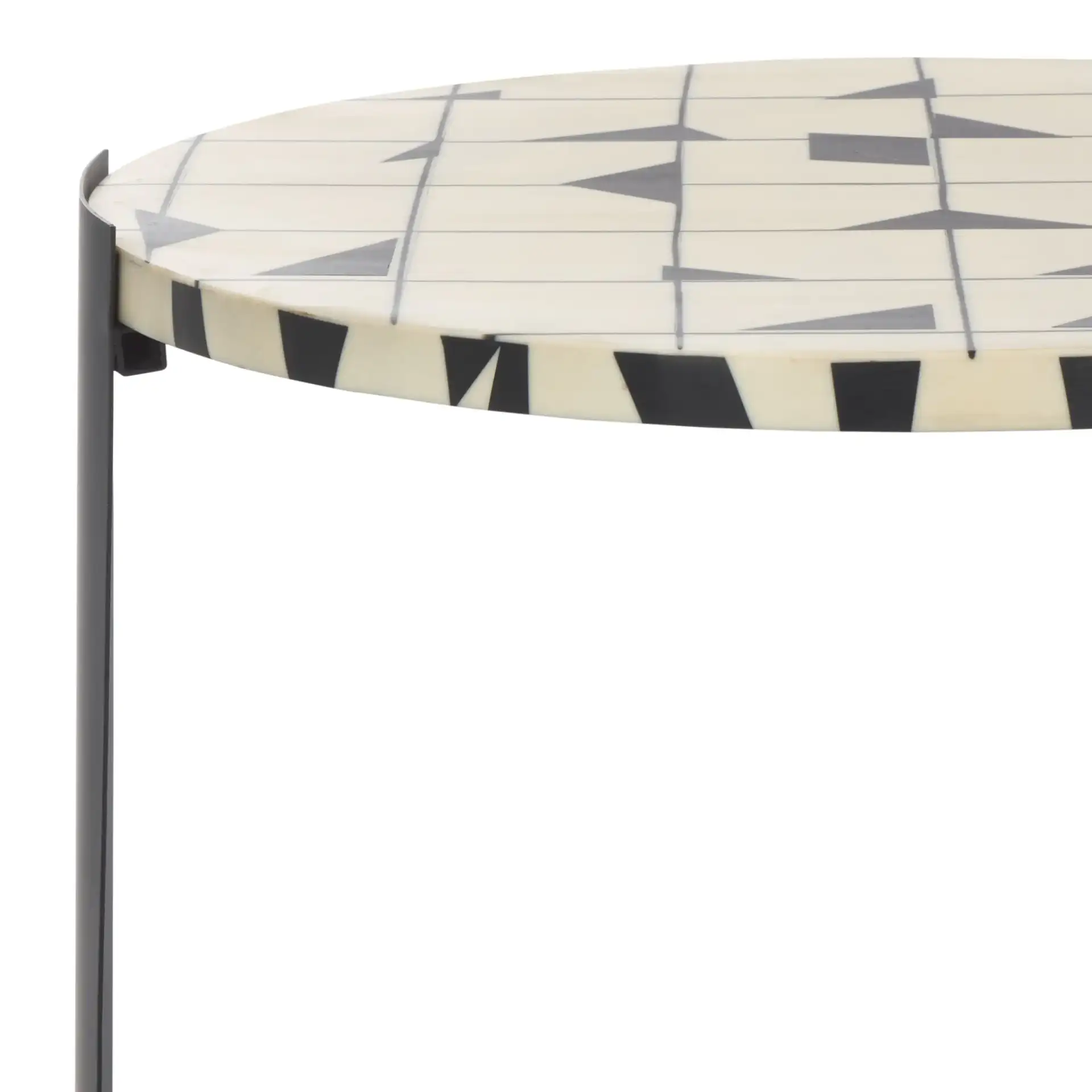 Tomlinson Resin Top Accent Table in Black / White in a styled room