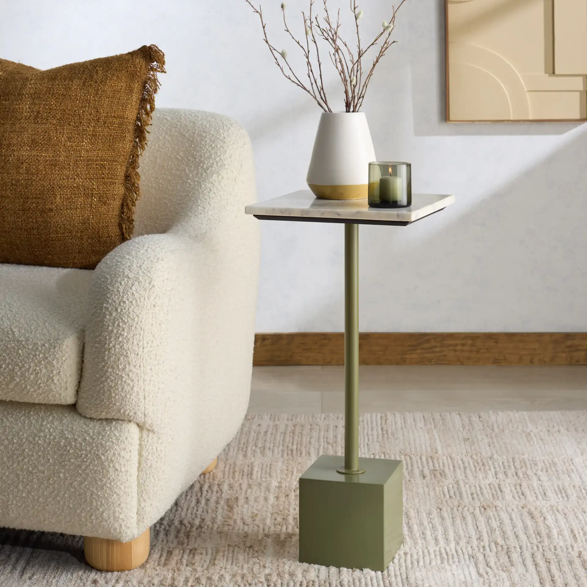 Albertelli Marble Drink Table in Olive Green / White in a styled room