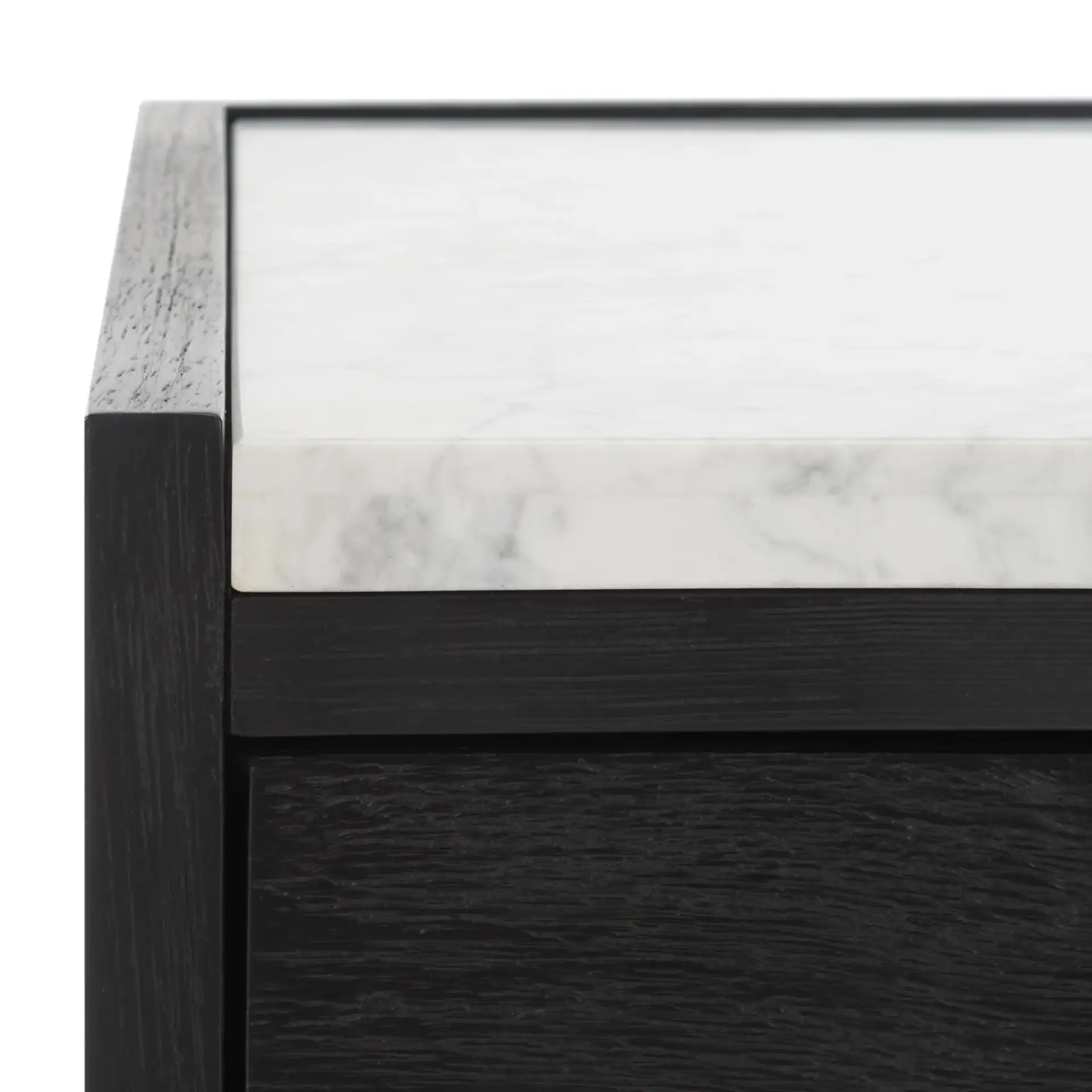 Adeline One-Drawer Nightstand in Black in a styled room