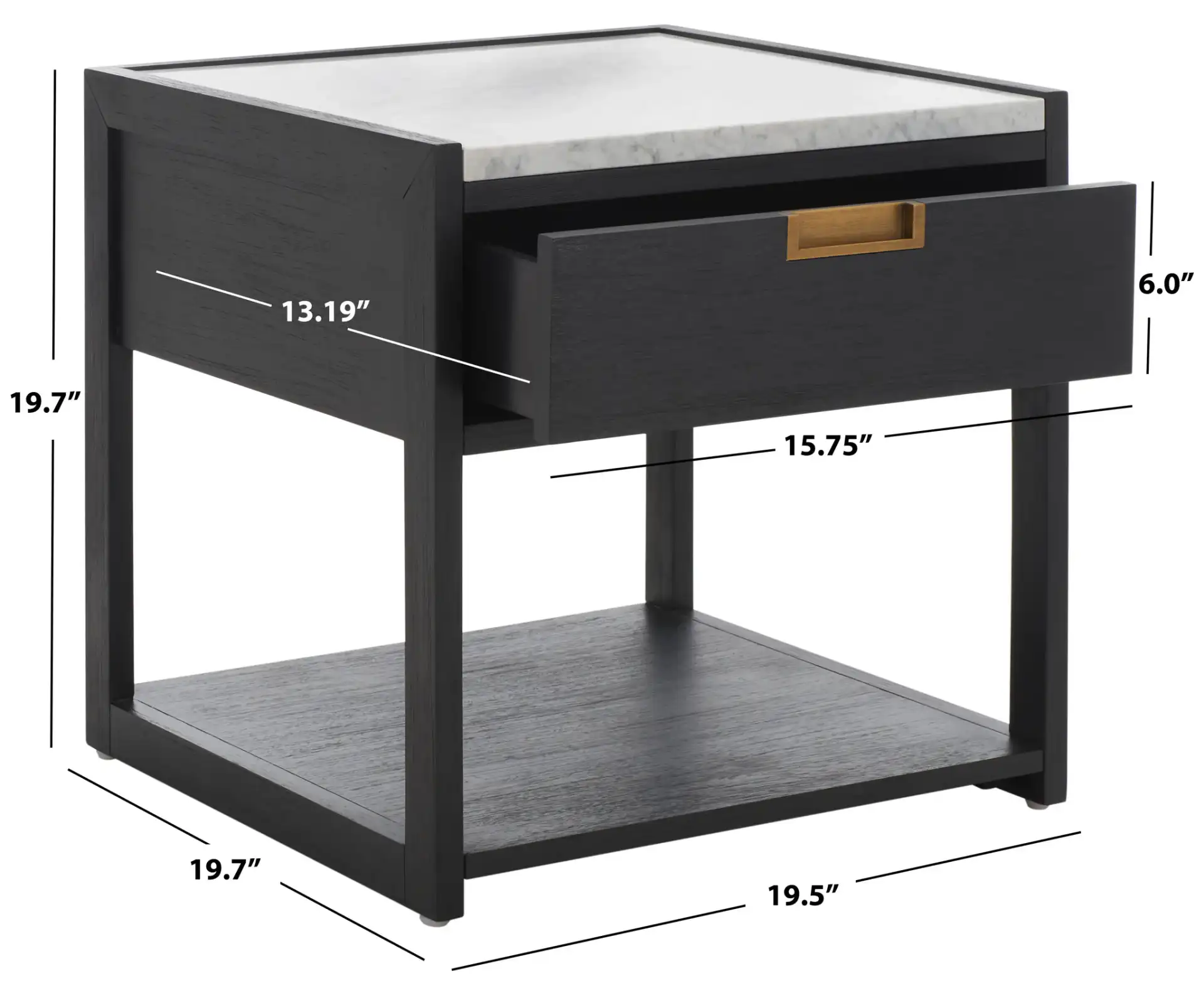 Adeline One-Drawer Nightstand in Black, detail view