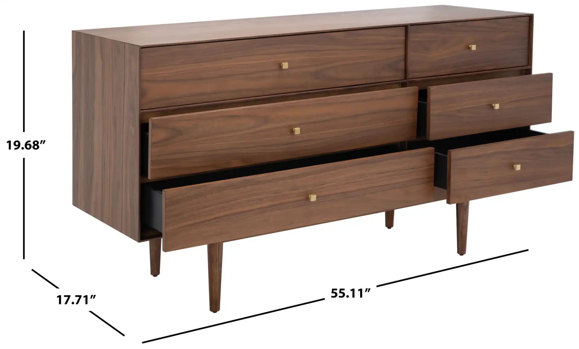 Ever Six-Drawer Dresser in Walnut, detail view