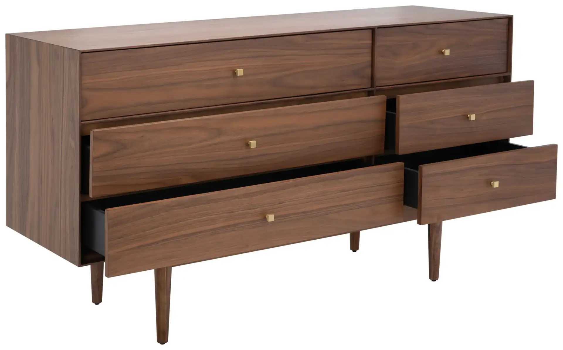 Ever Six-Drawer Dresser in Walnut, detail view