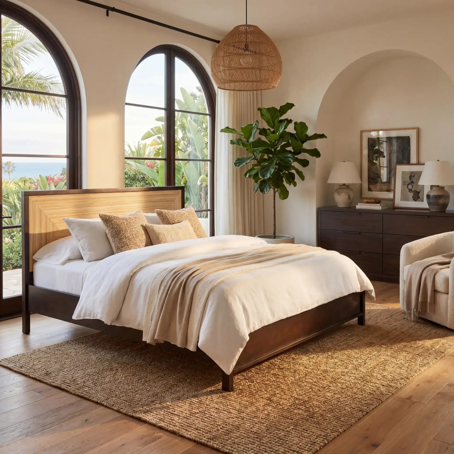 Stassie Cane Bed in Natural / Black in a styled room