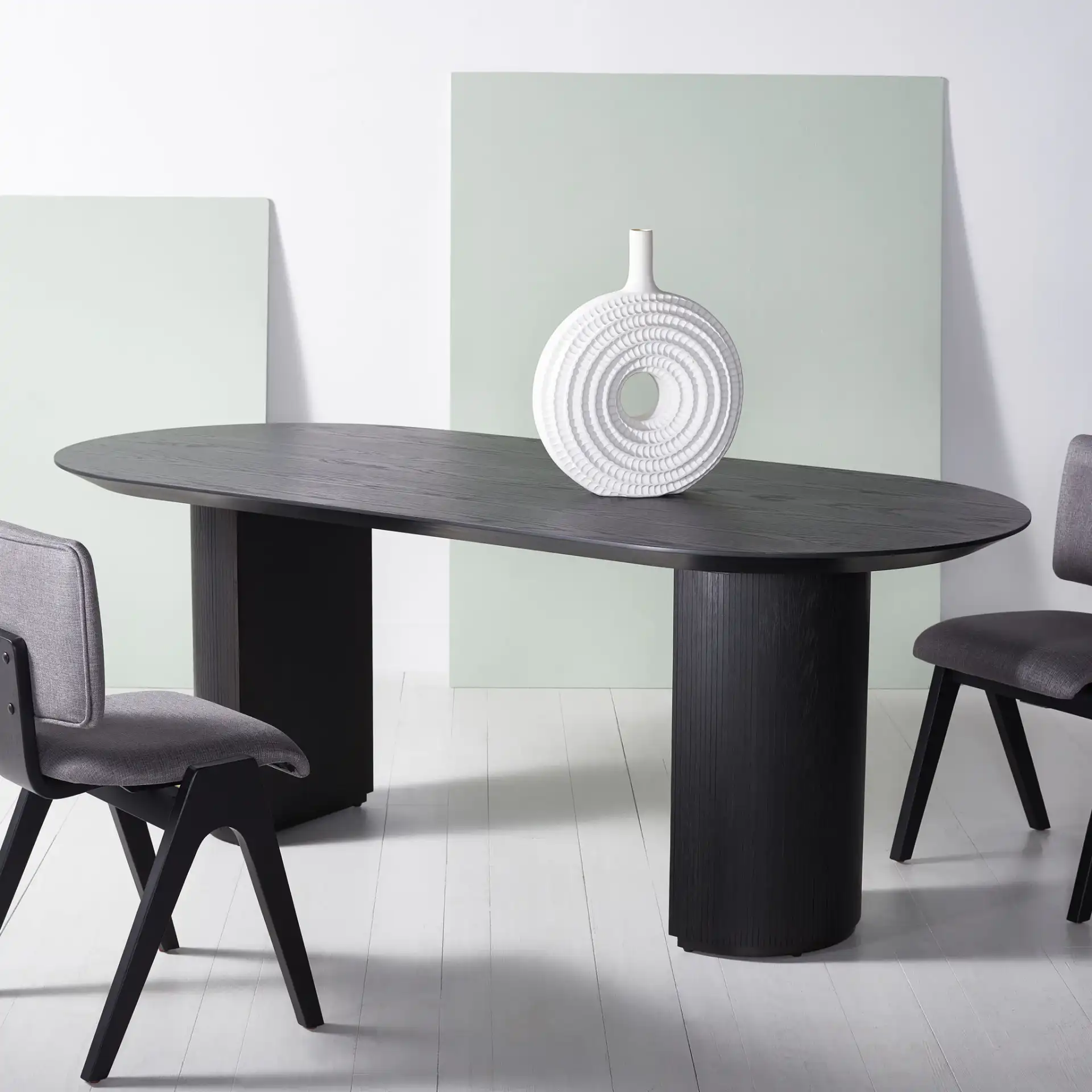 Barnett Wood 78.7 Dining Table in Black in a styled room