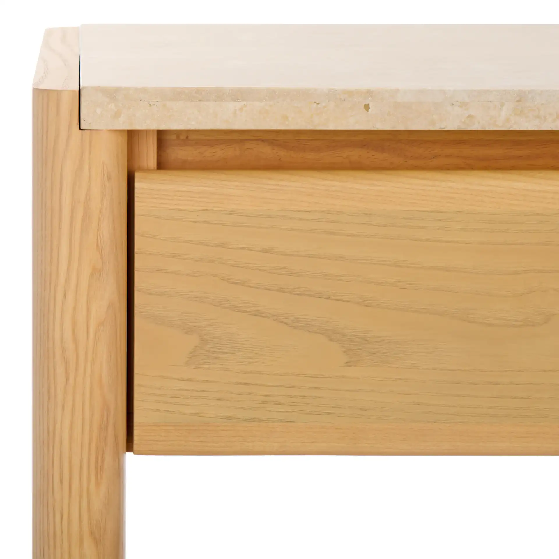 Bellarose Traver Console Table in Natural / Travertine in a styled room