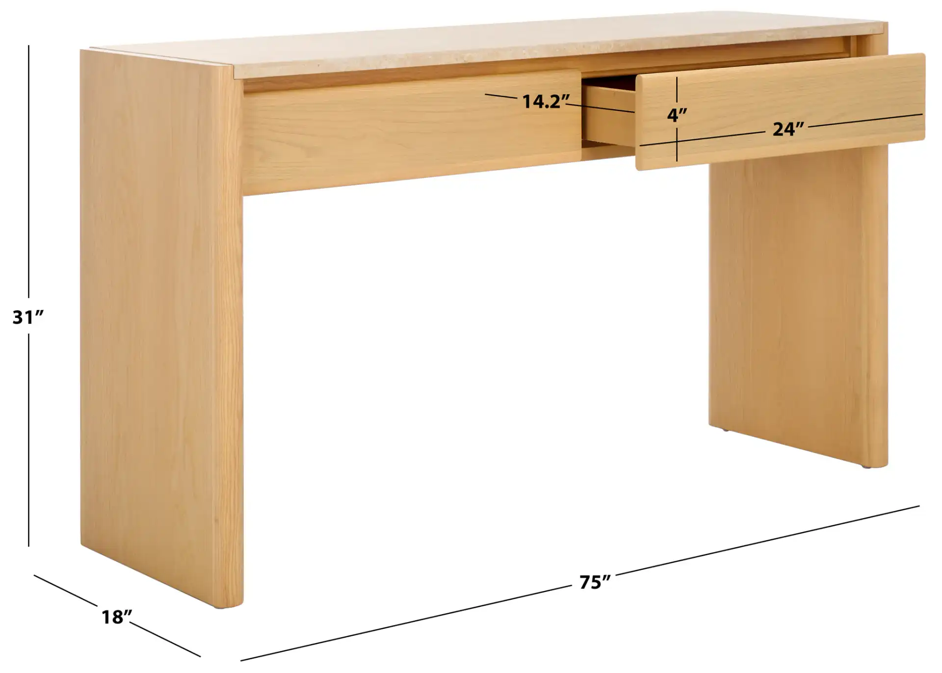 Bellarose Traver Console Table in Natural / Travertine, detail view