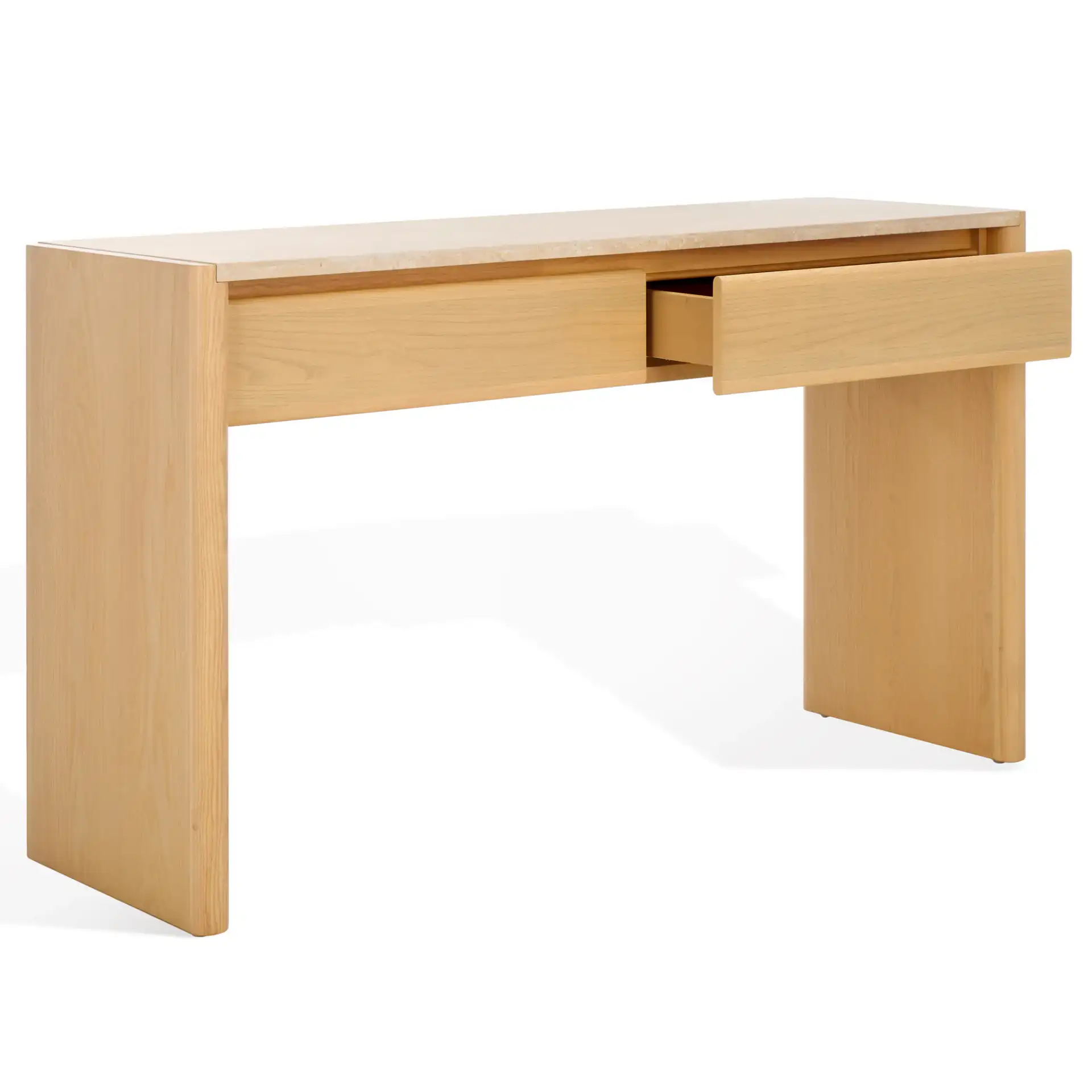 Bellarose Traver Console Table in Natural / Travertine, detail view