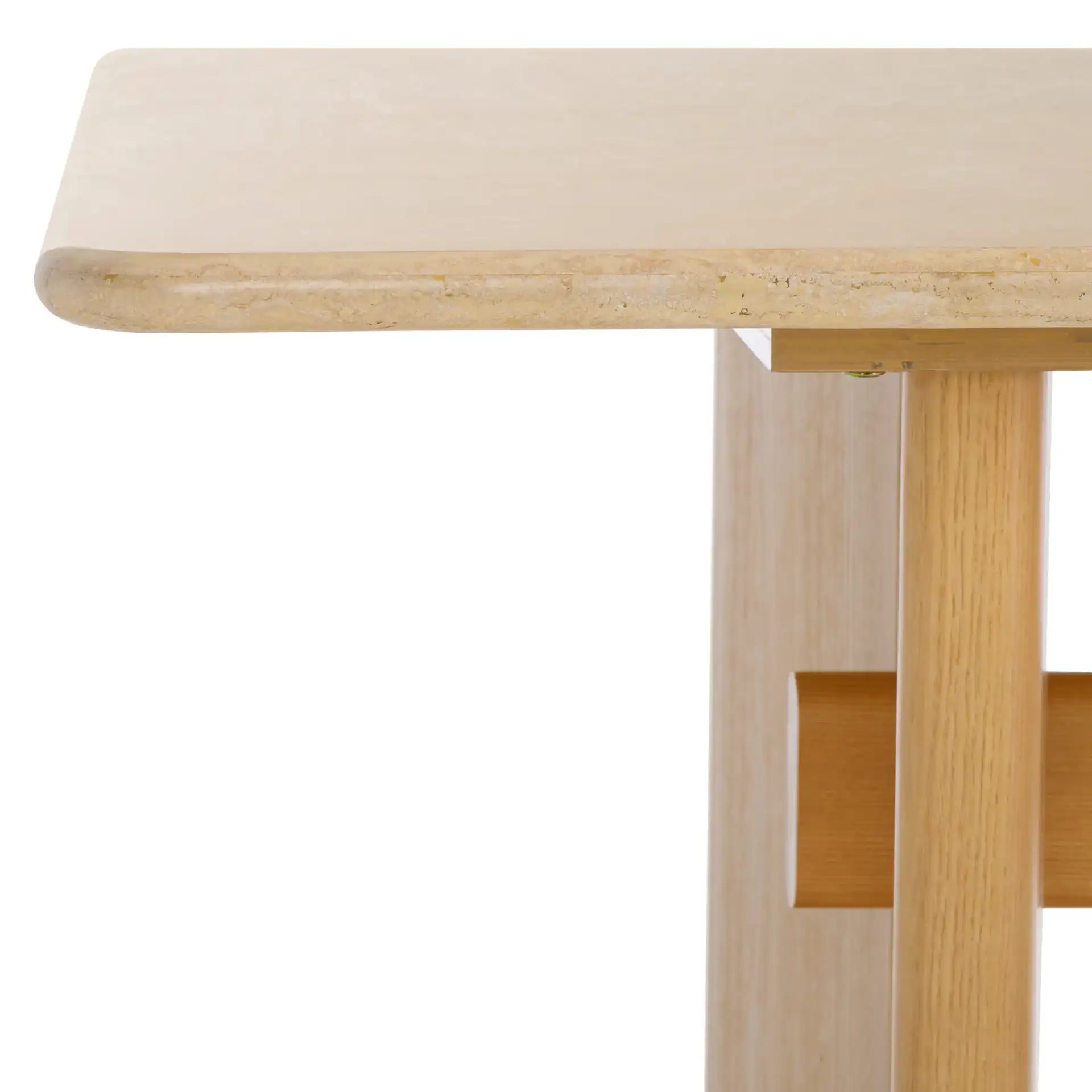 Bellarose Travertine Dining Table in Natural / Travertine in a styled room