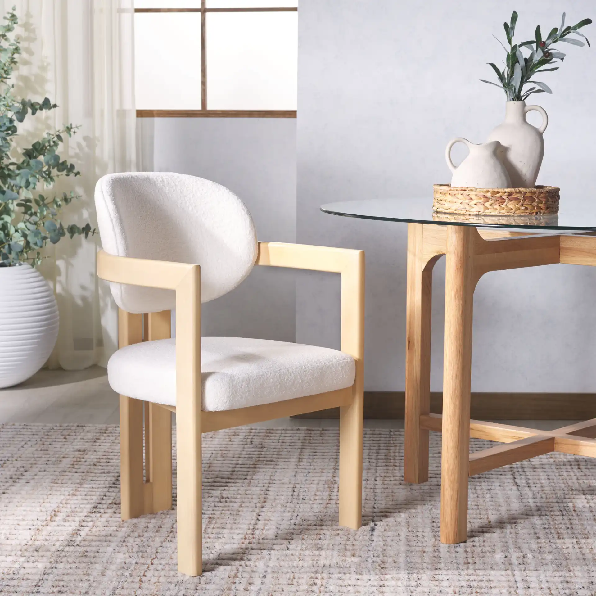 Bellarose Arm Chair in Ivory / Natural in a styled room