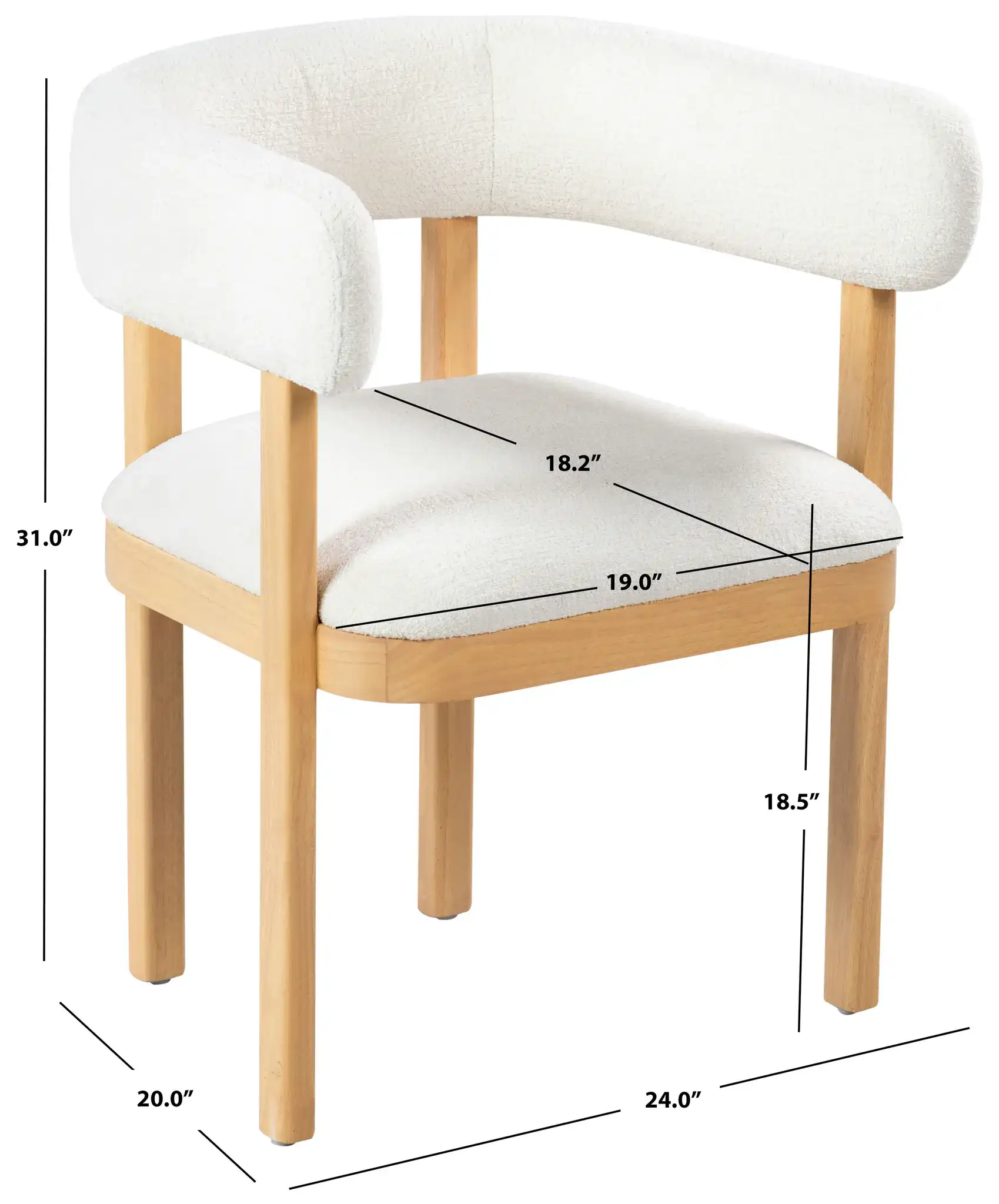Trystan Boucle Arm Chair in Ivory / Natural, detail view
