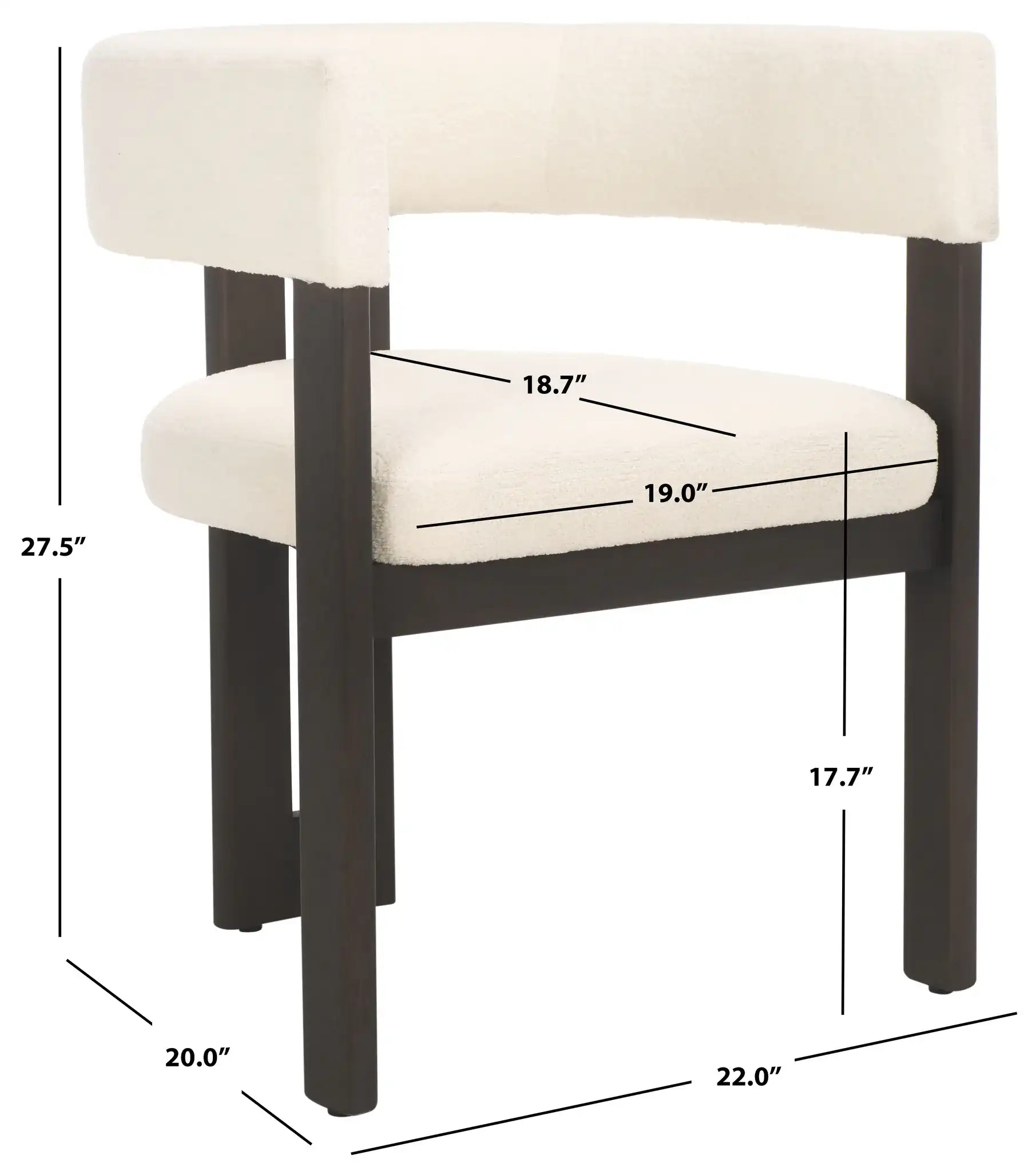 Florabelle Boucle Arm Chair in Ivory / Dark Brown, detail view