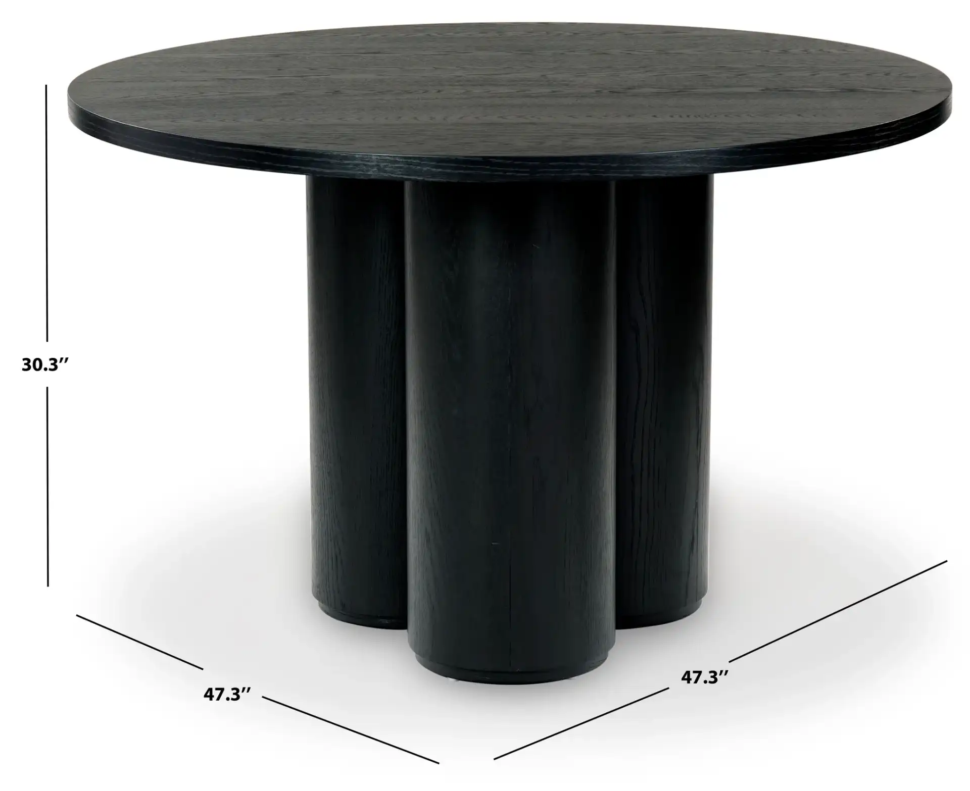 Kathalina Round Wood Dining Table in Black, detail view
