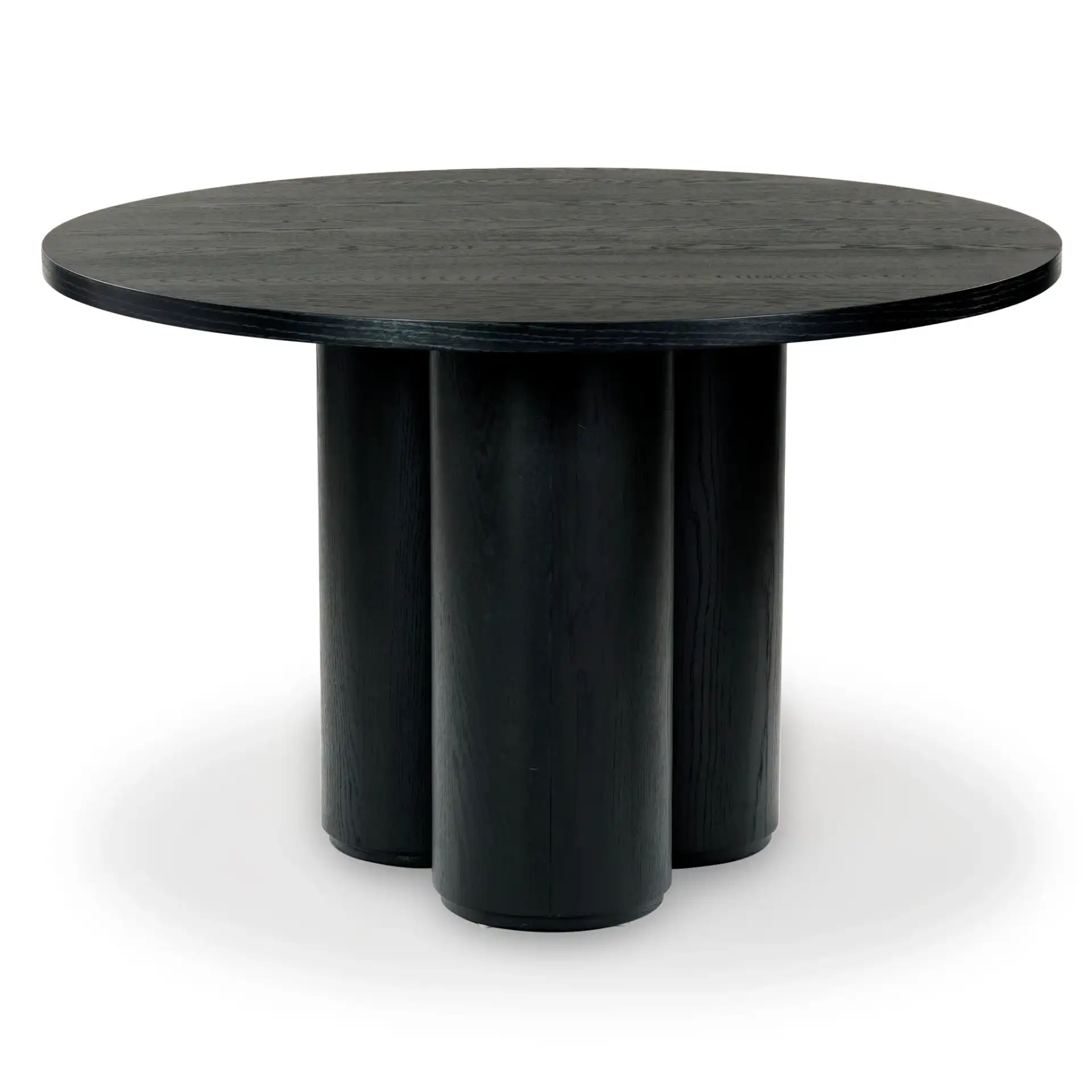 Kathalina Round Wood Dining Table in Black, detail view