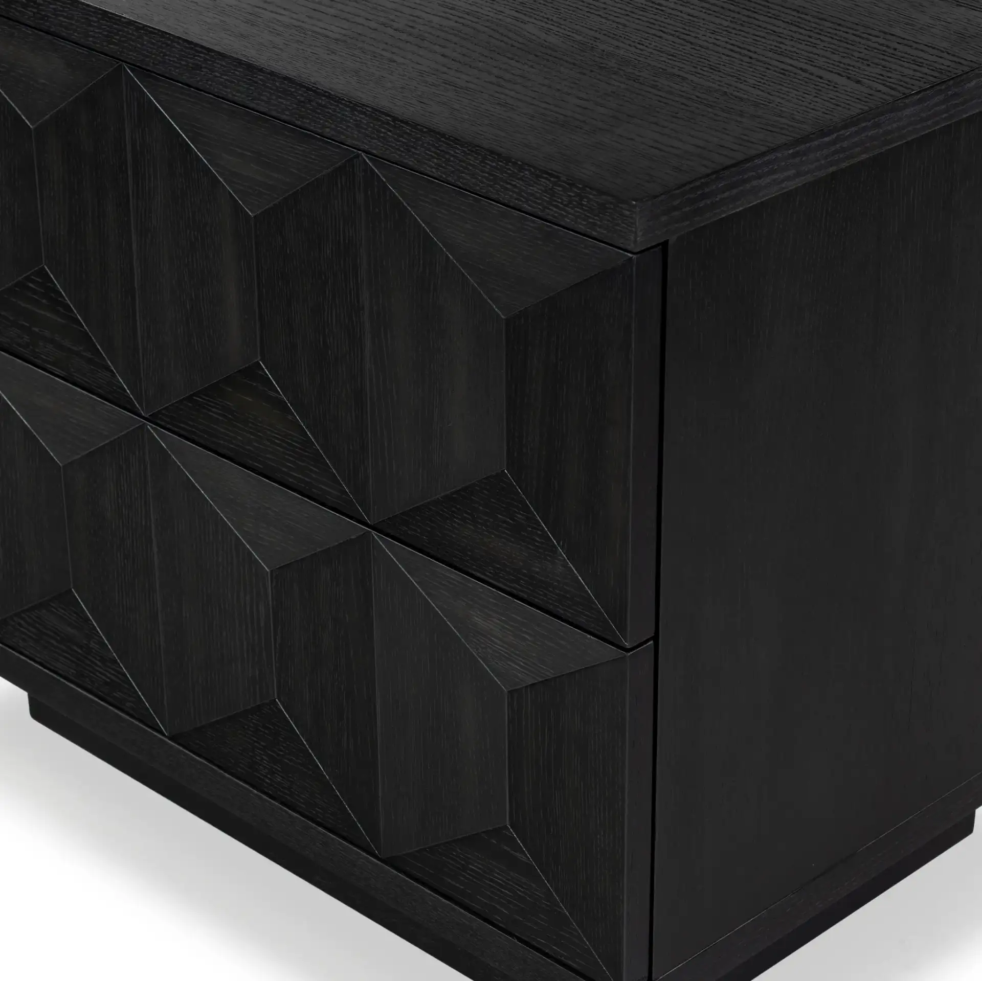 Deziree Wood Two-Drawer Nightstand in Black in a styled room