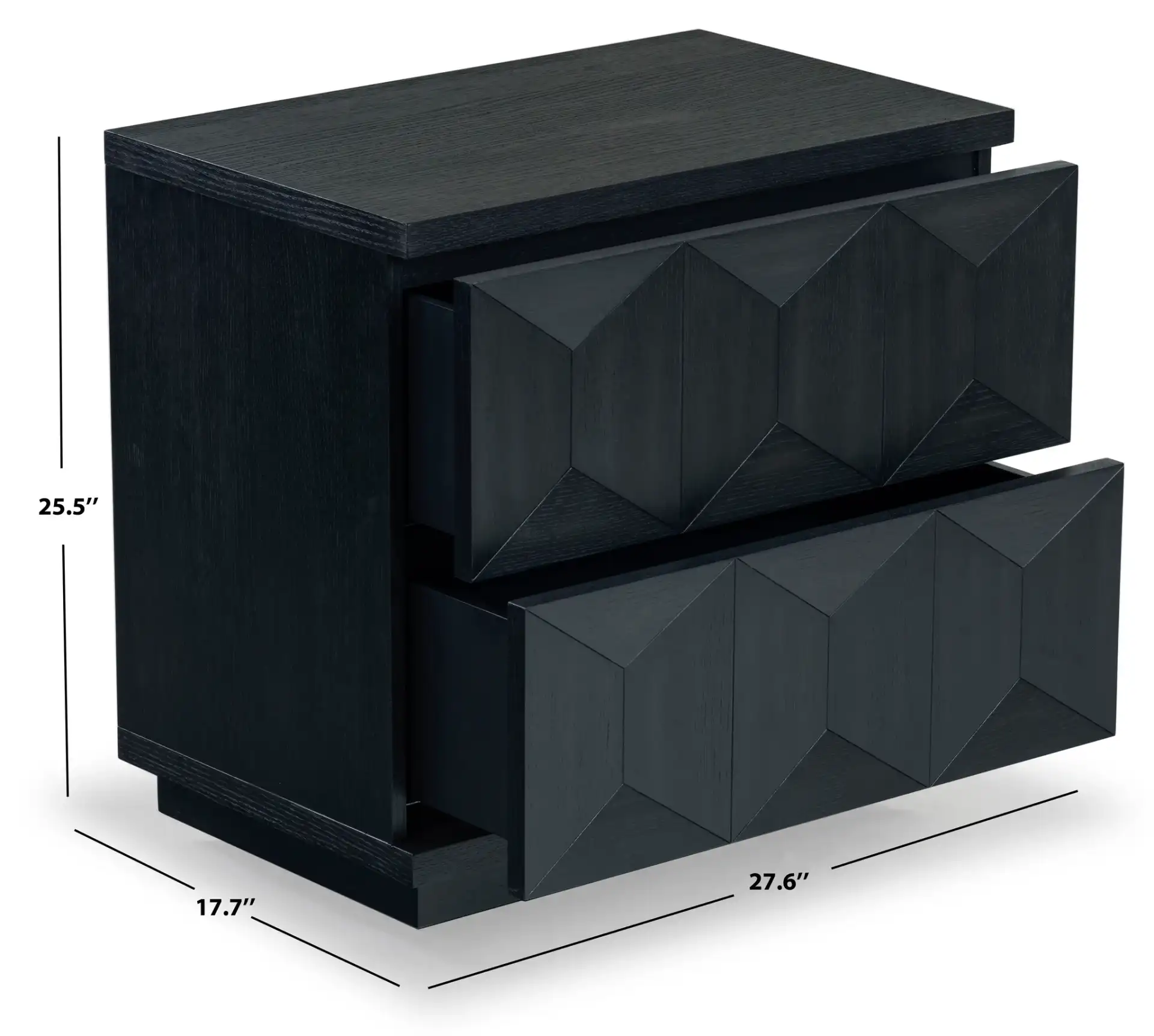 Deziree Wood Two-Drawer Nightstand in Black, detail view