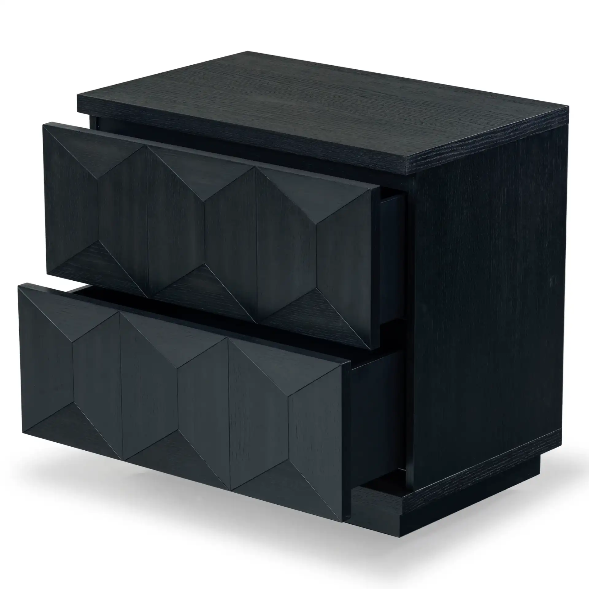 Deziree Wood Two-Drawer Nightstand in Black, detail view