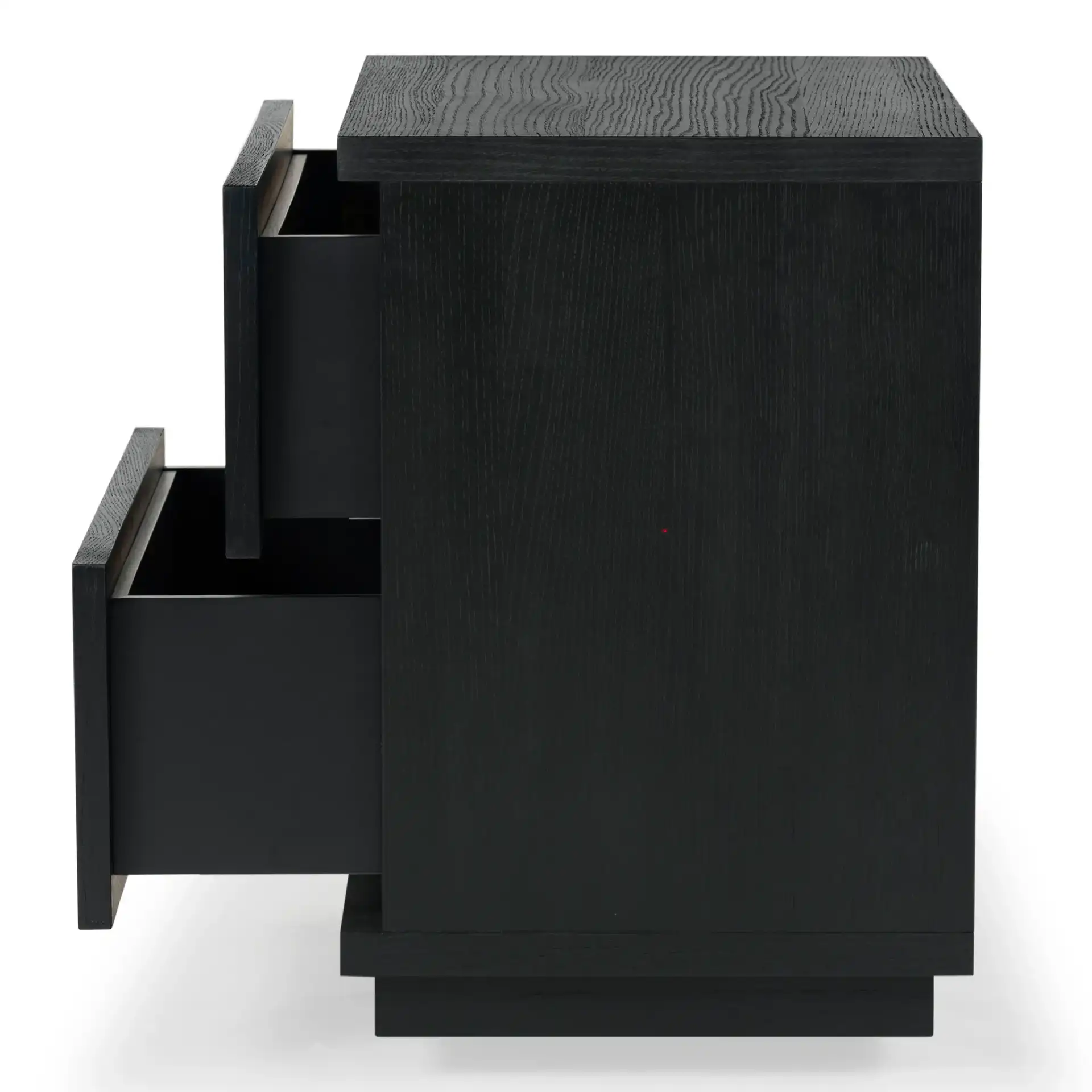 Deziree Wood Two-Drawer Nightstand in Black, detail view