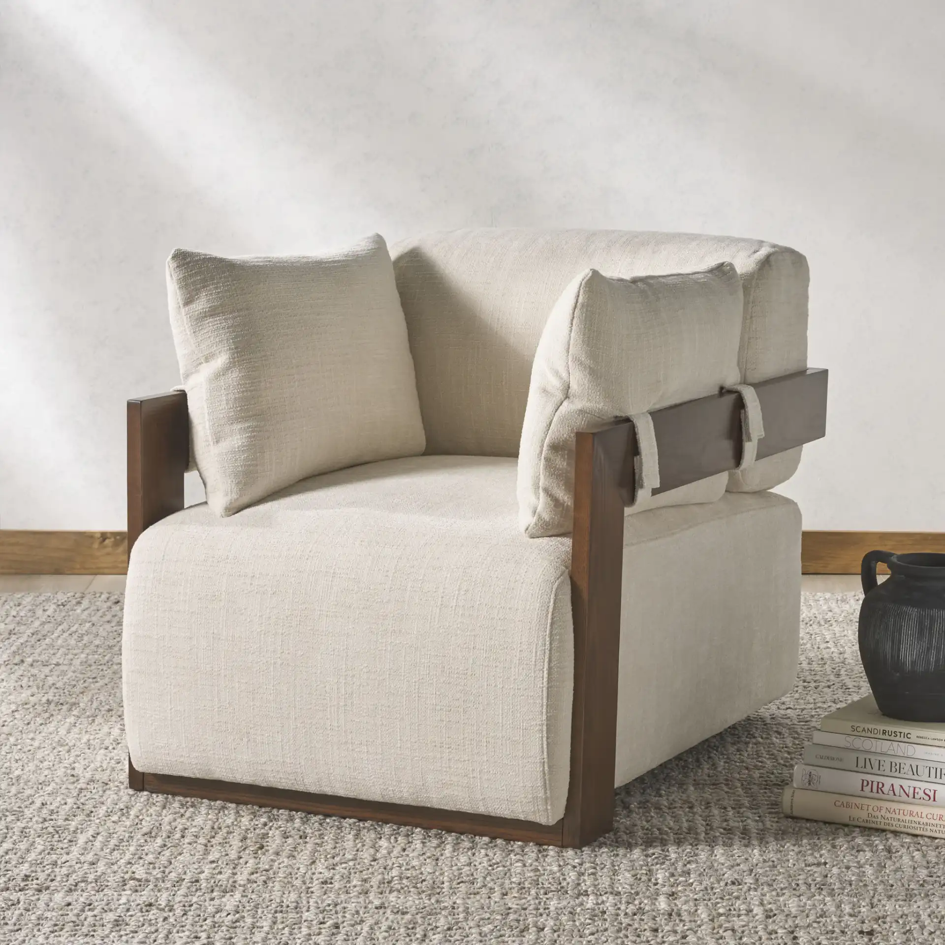 Ivybella Accent Chair in Ivory / Dark Brown in a styled room