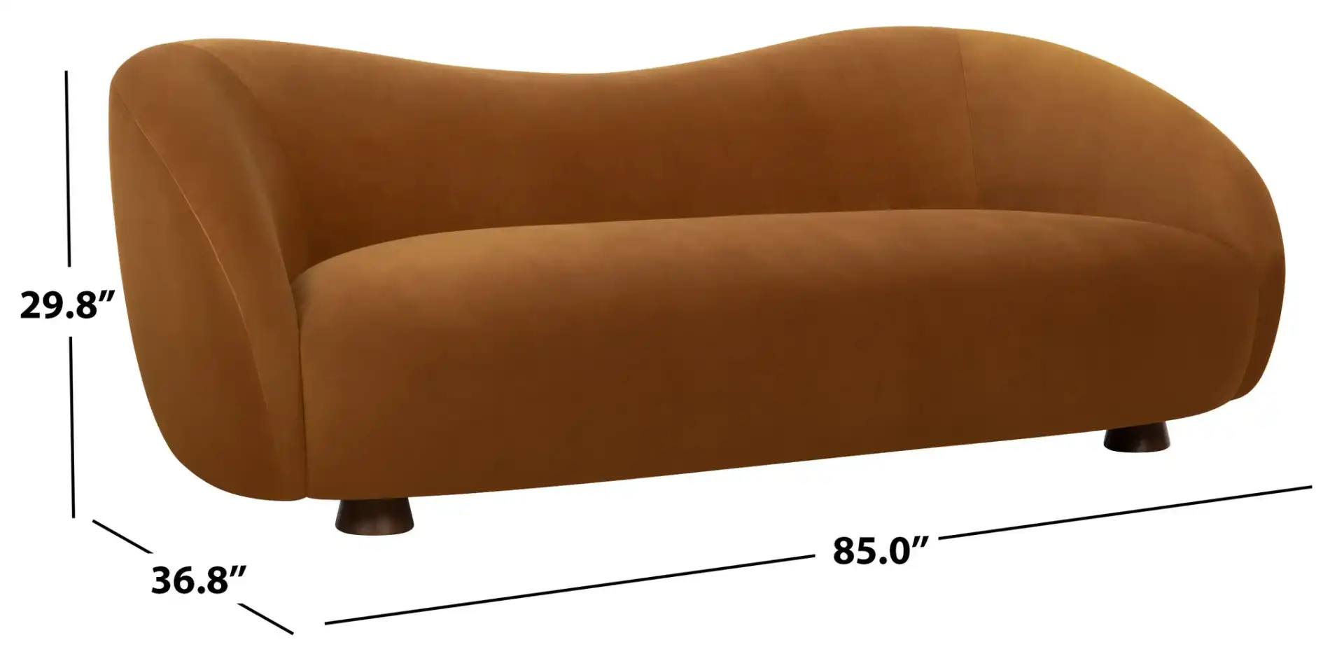 Jocelyne Velvet Sofa in Brown / Walnut, detail view