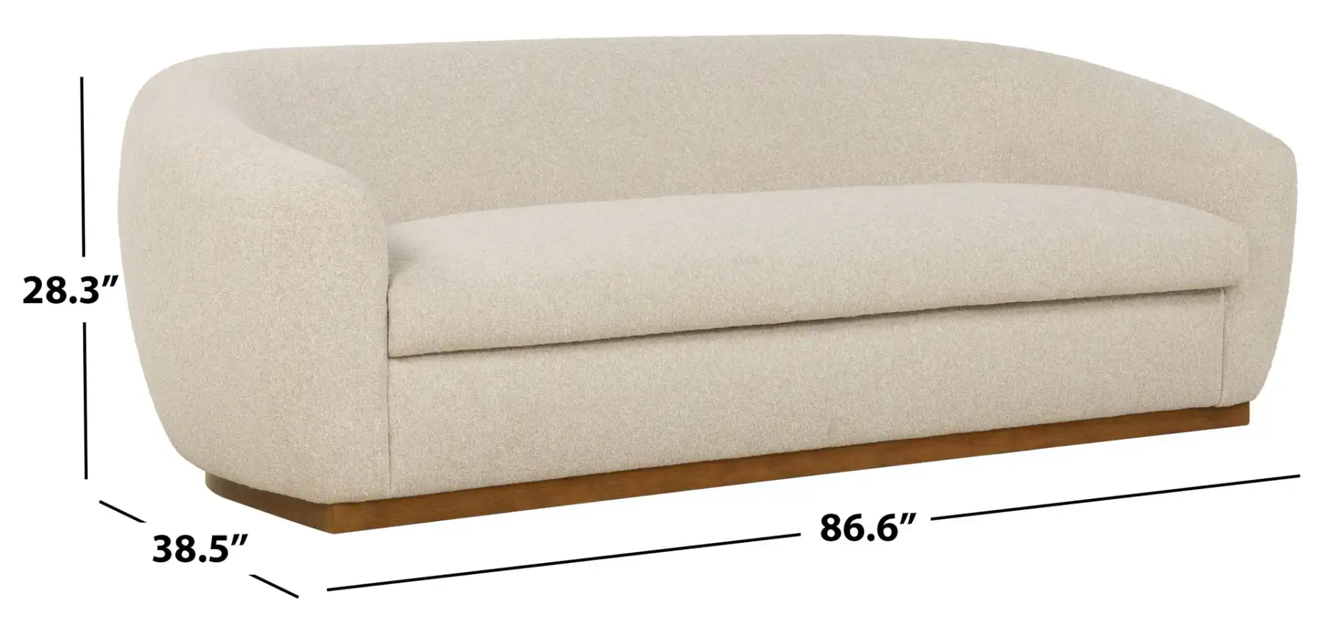 Tylah Boucle Sofa in Beige / Walnut, detail view
