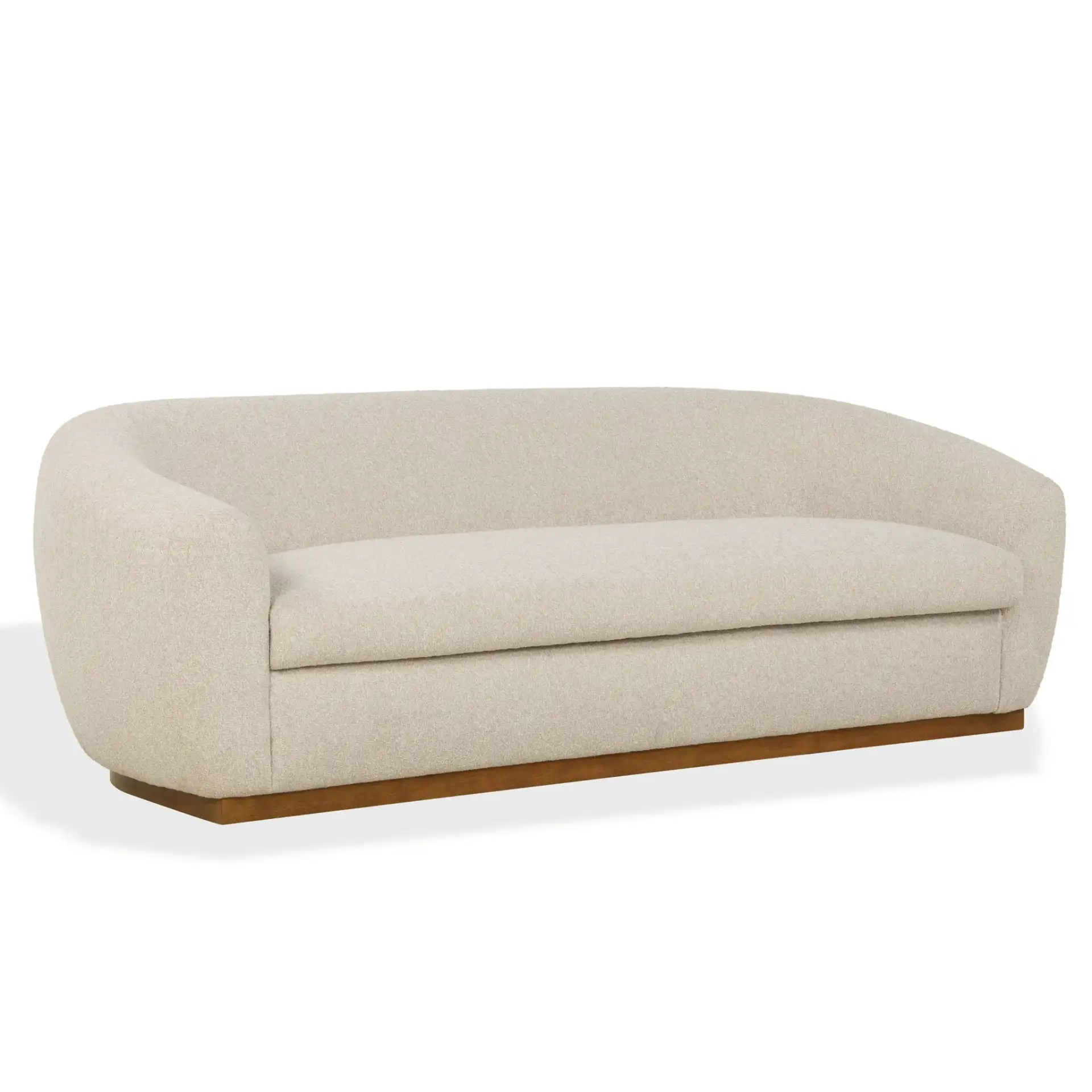 Tylah Boucle Sofa in Beige / Walnut, detail view