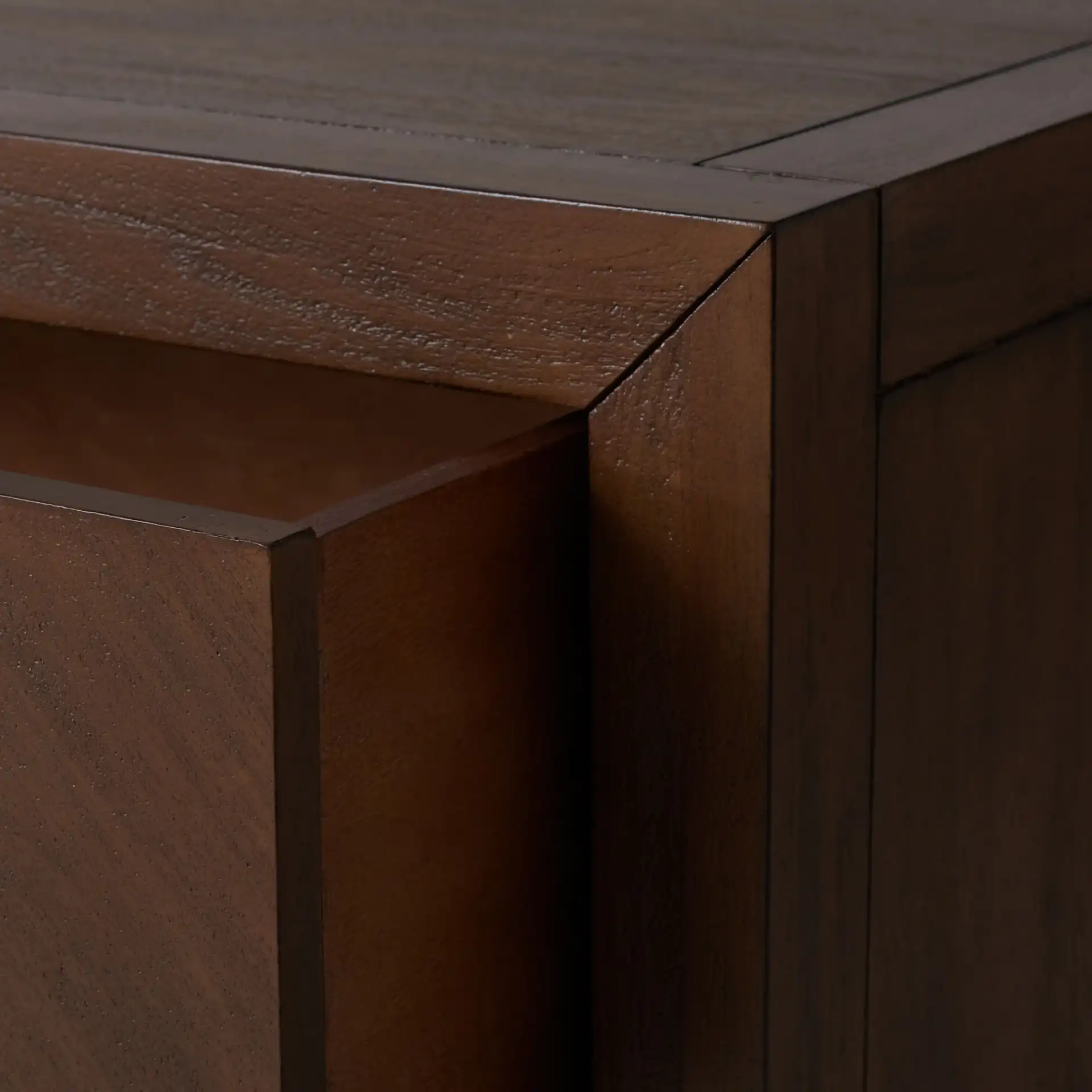 Steve Two-Drawer Wood Nightstand in Brown in a styled room
