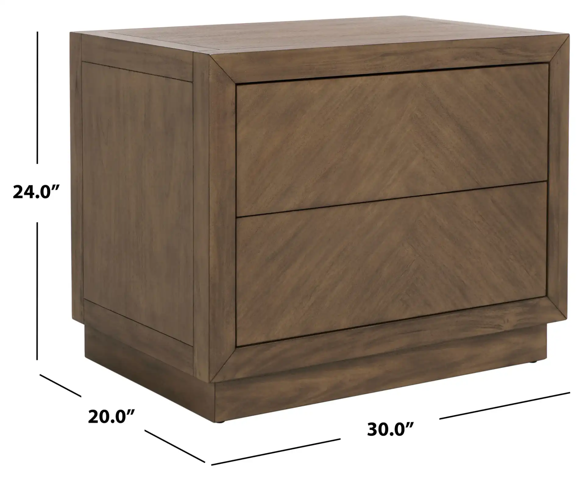Steve Two-Drawer Wood Nightstand in Brown, detail view