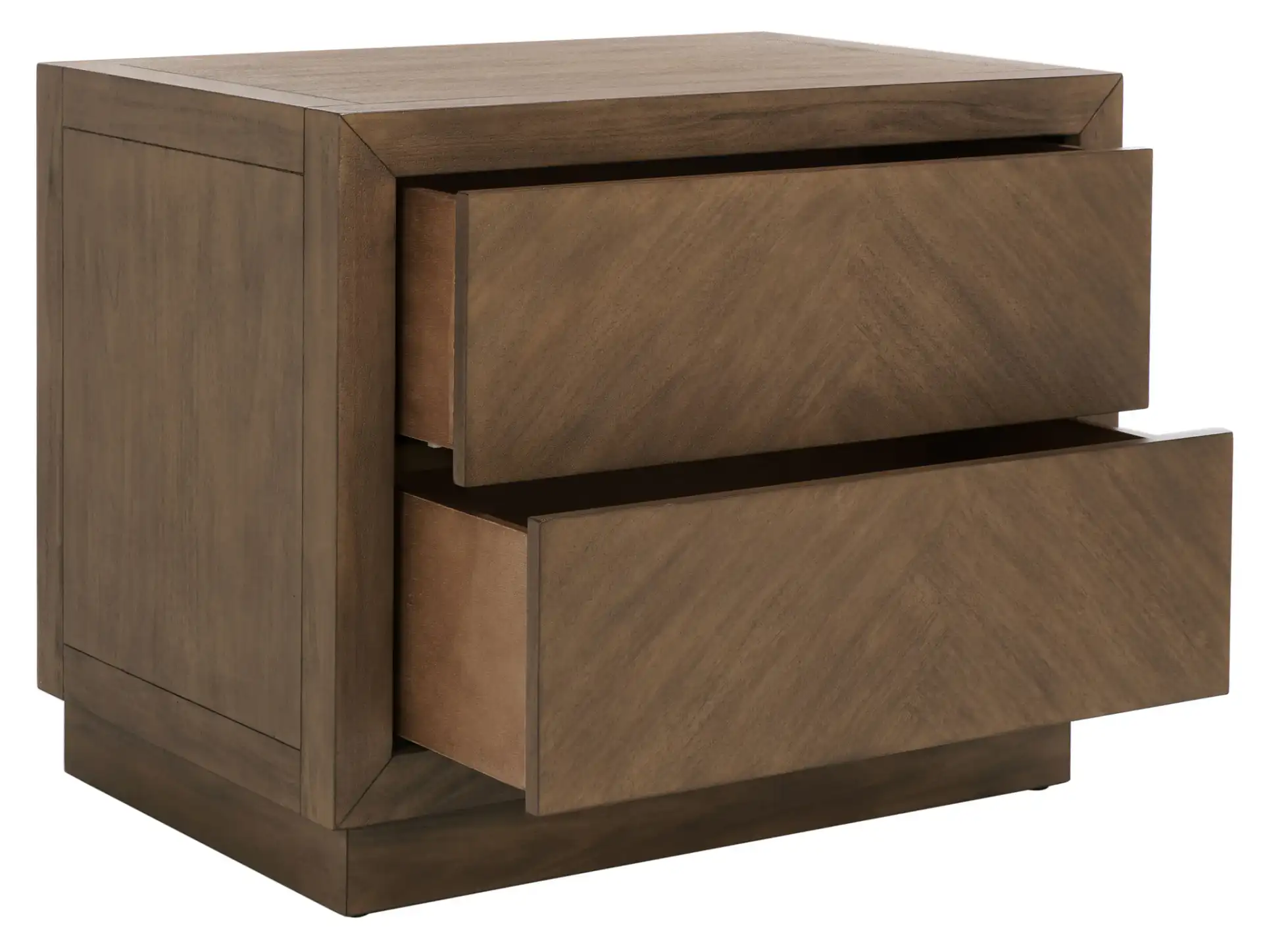 Steve Two-Drawer Wood Nightstand in Brown, detail view