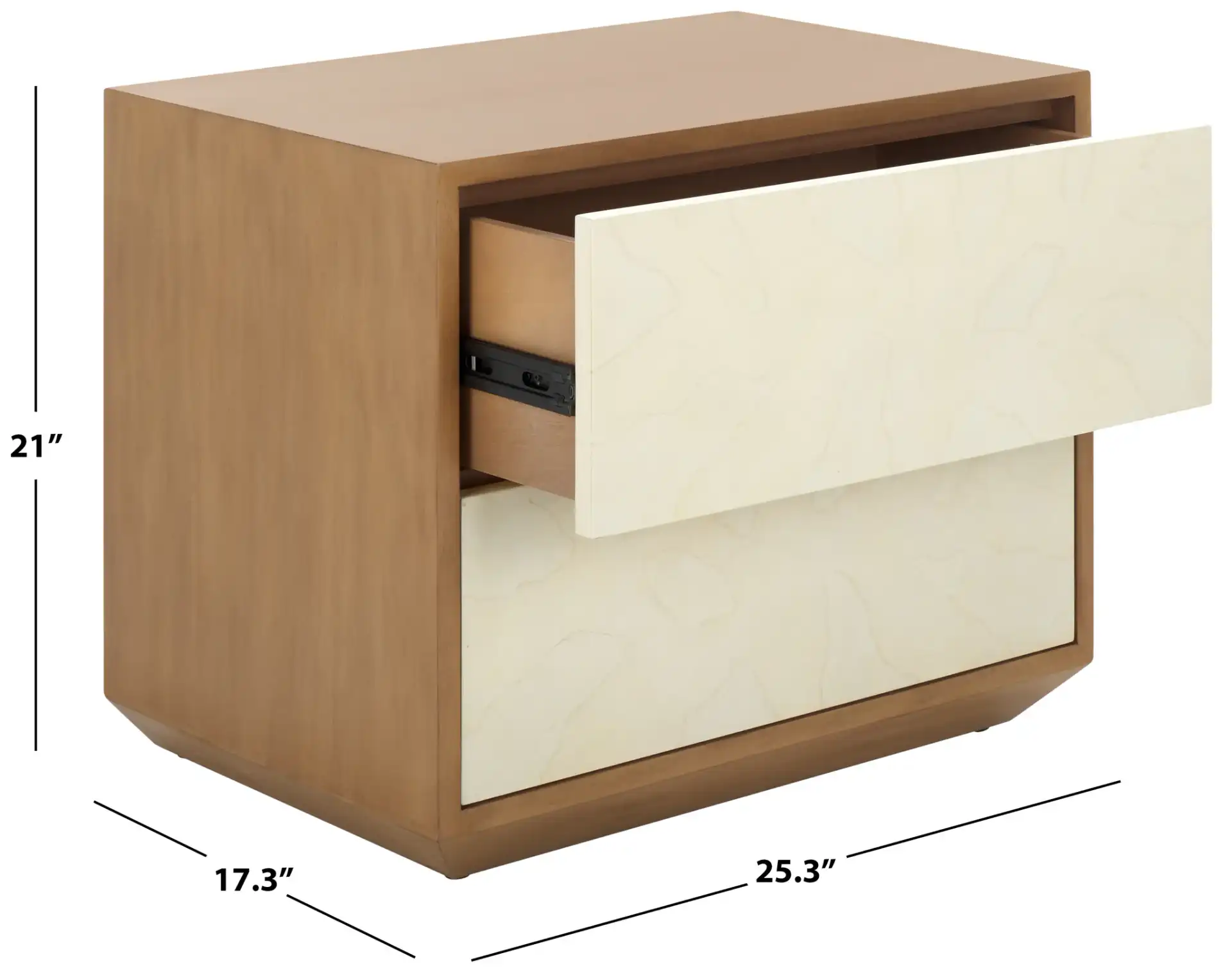 Edalina Two-Drawer Nightstand in Natural / White, detail view