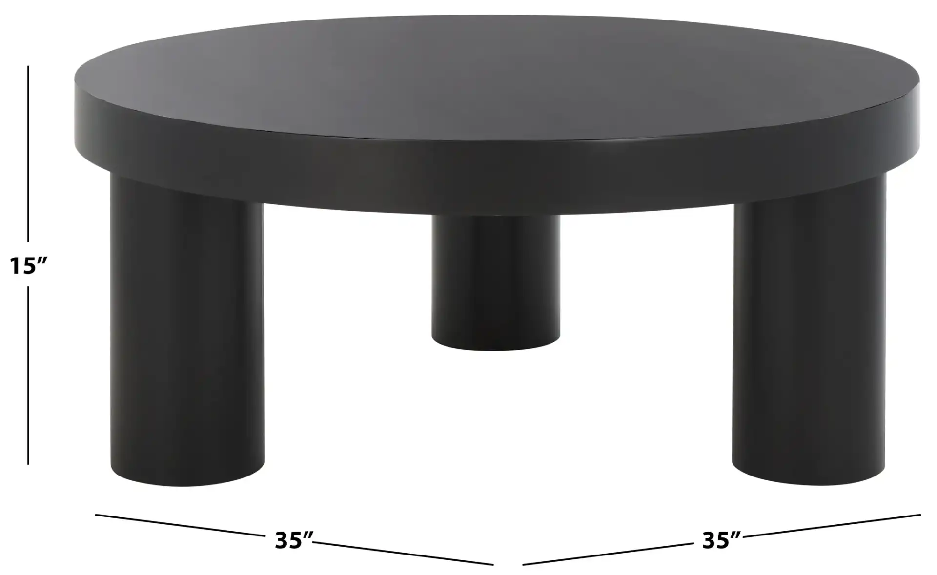 Bary Round Three-Leg Wood Coffee Table in Black, detail view