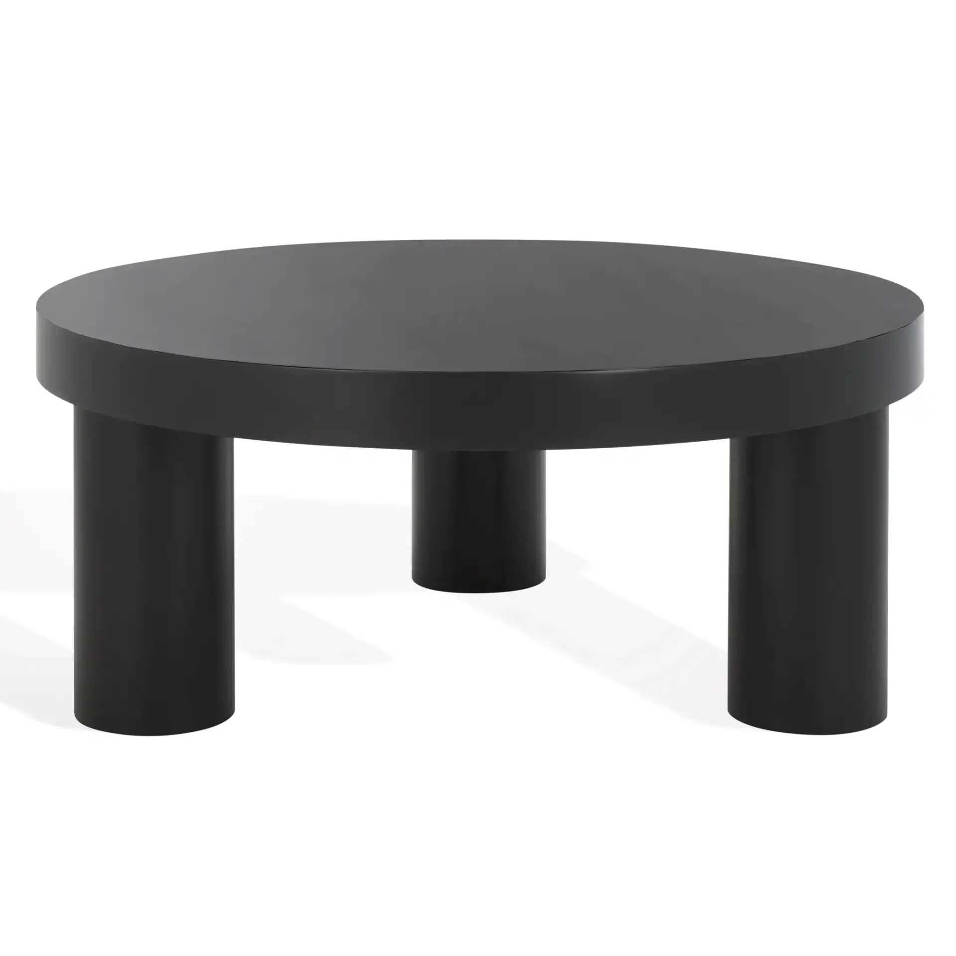Bary Round Three-Leg Wood Coffee Table in Black, detail view