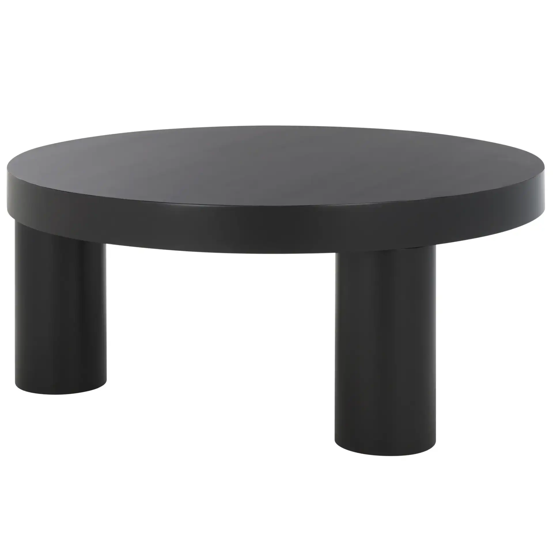 Bary Round Three-Leg Wood Coffee Table in Black, detail view